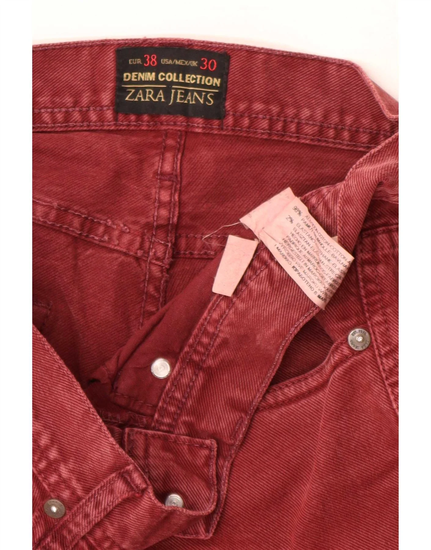 Zara Mens Slim Jeans EU 38 Small W30 L30 Red Cotton - Image 3