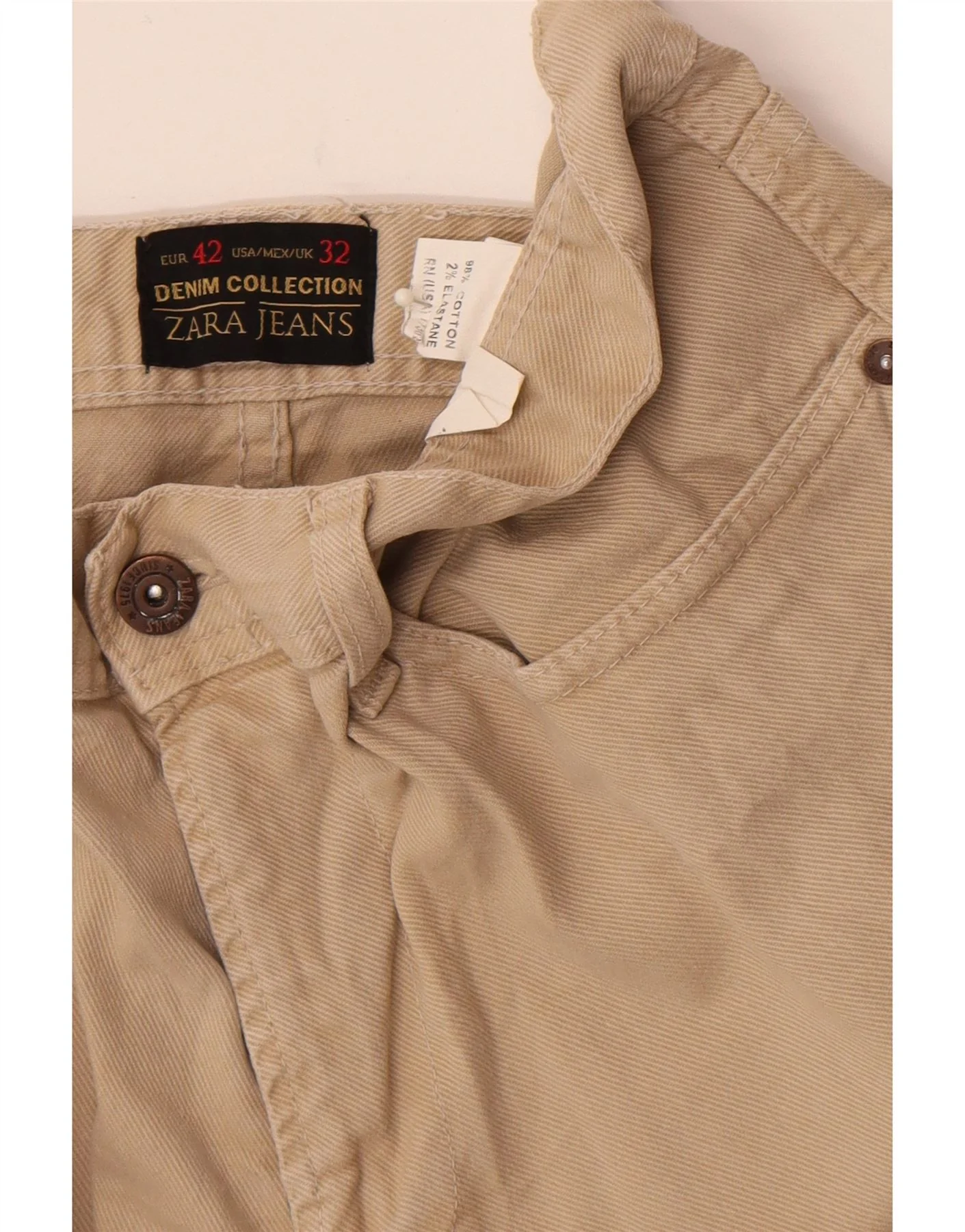 Zara Mens Straight Jeans EU 42 Large W32 L34 Beige Cotton - Image 4