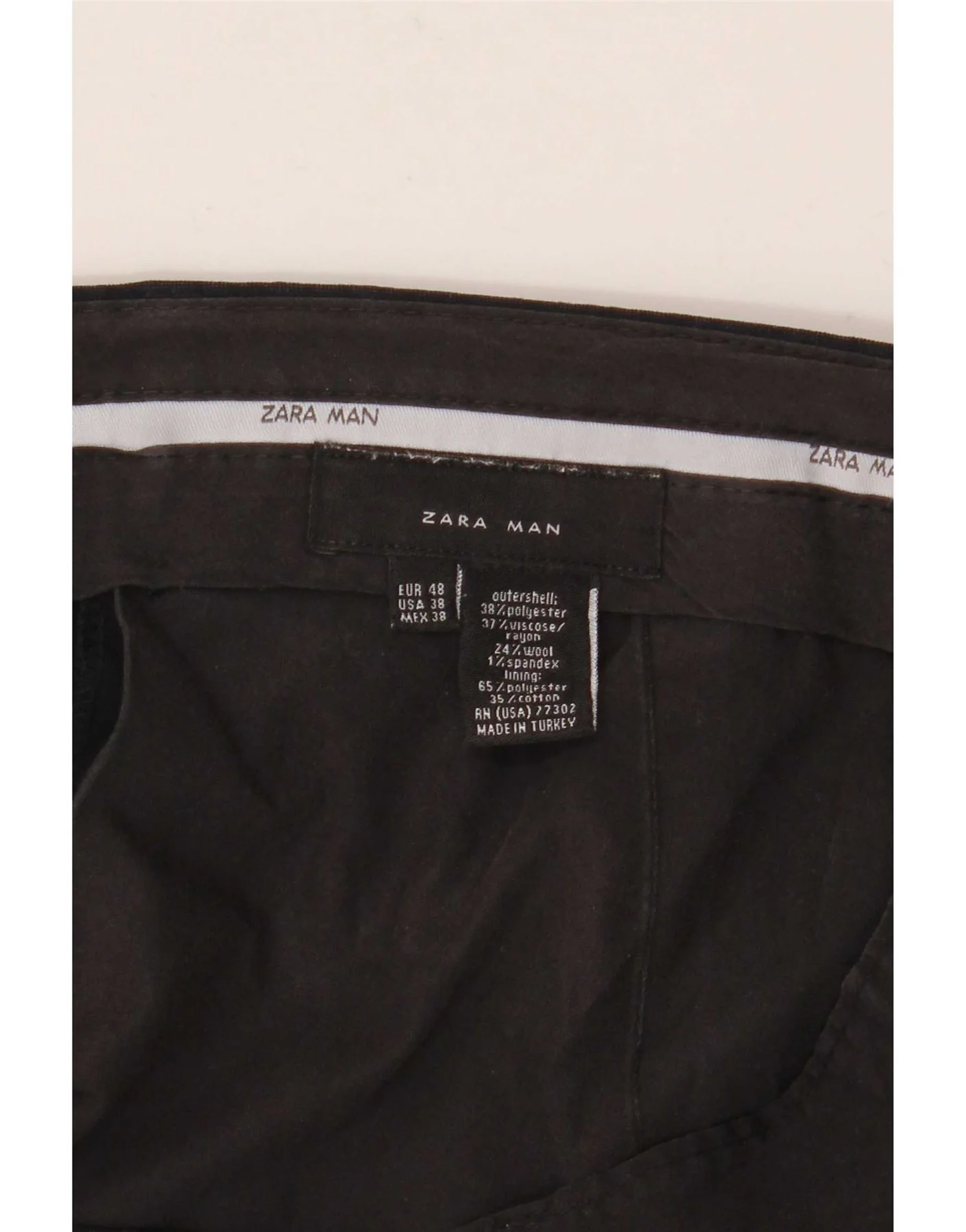 Zara Mens Straight Suit Trousers EU 48 XL W38 L28 Navy Blue Polyester - Image 3