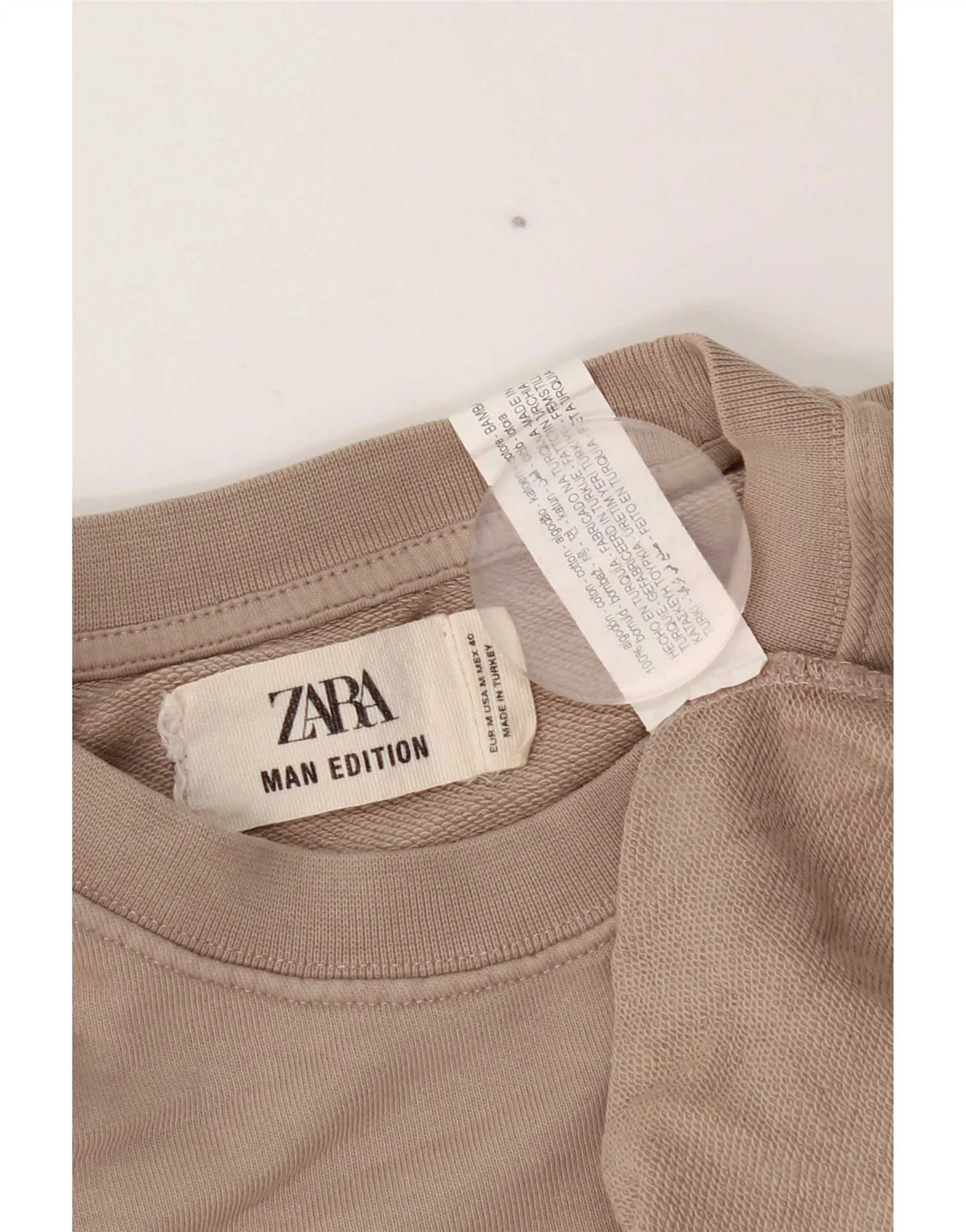 Zara Mens Sweatshirt Jumper Medium Beige Cotton - Image 4