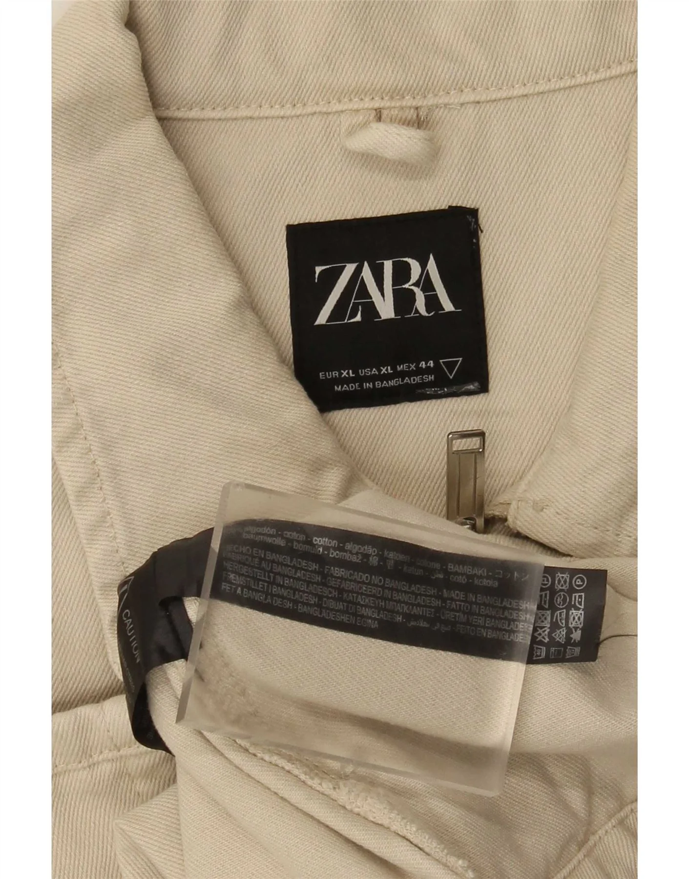 Zara Mens Utility Jacket UK 42 XL Beige Cotton - Image 4