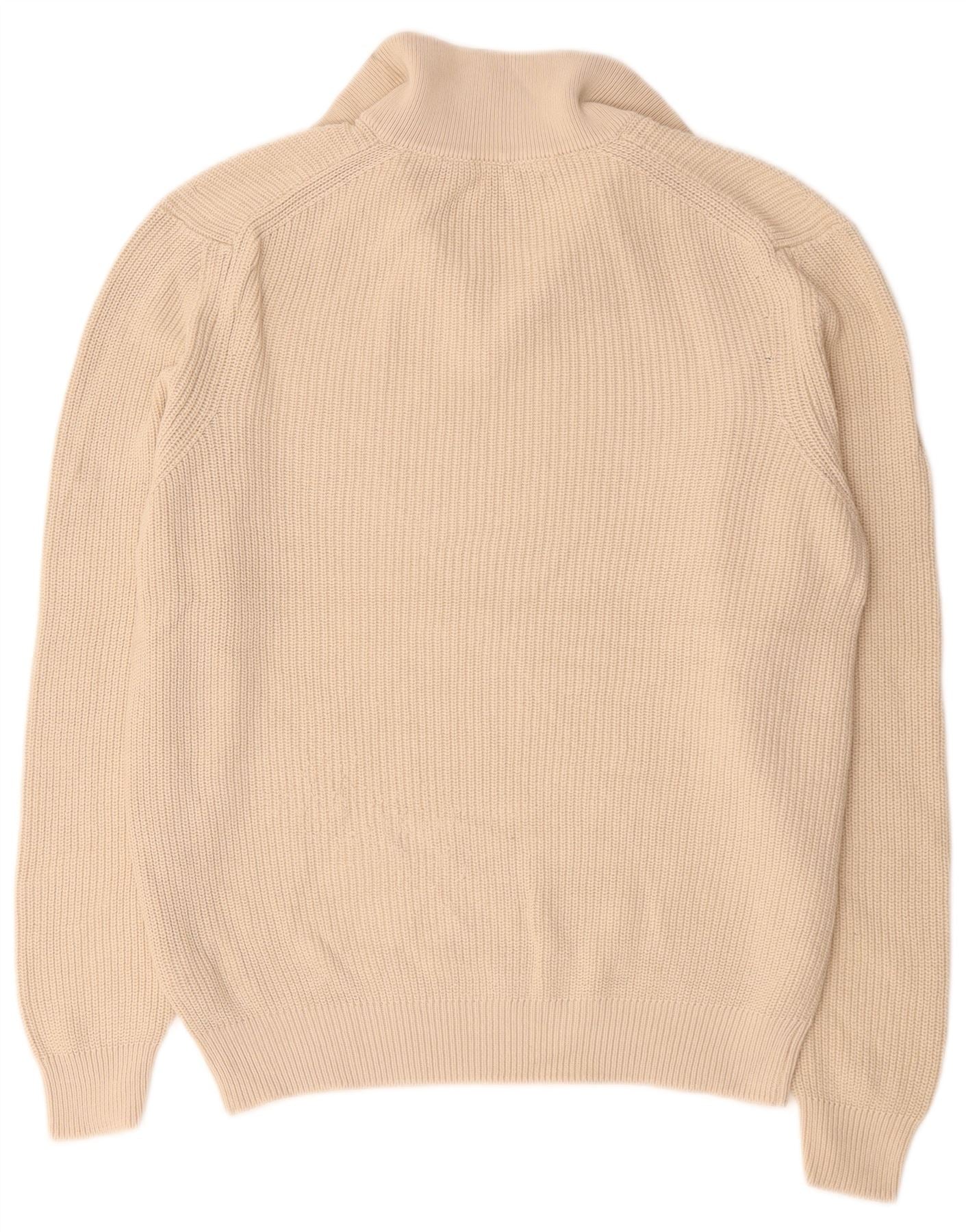 Zara Mens Zip Neck Jumper Sweater Large Beige Cotton - Image 2