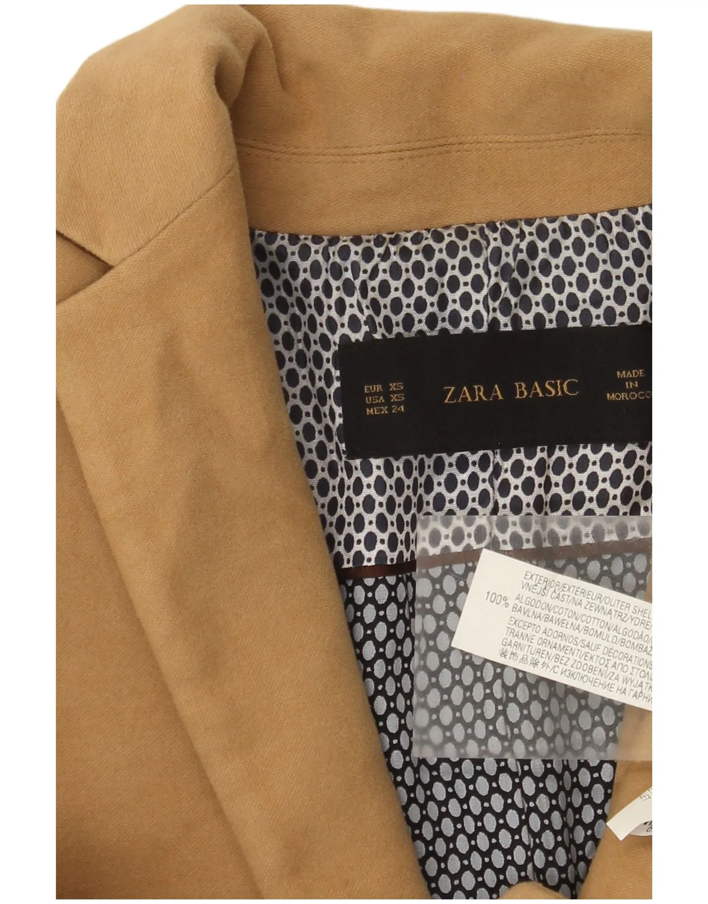 Zara Womens 1 Button Blazer Jacket UK 6 XS Brown Cotton - Image 4
