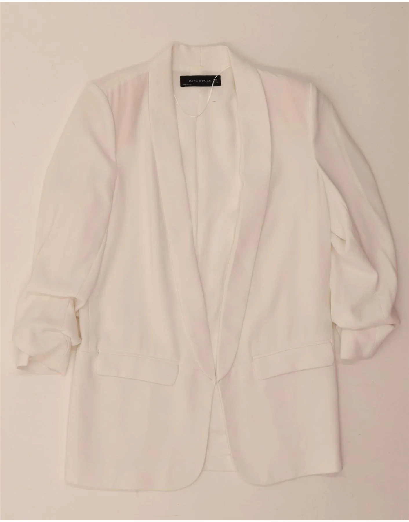 Zara Womens 3/4 Sleeve Blazer Jacket UK 10 Small White Polyester
