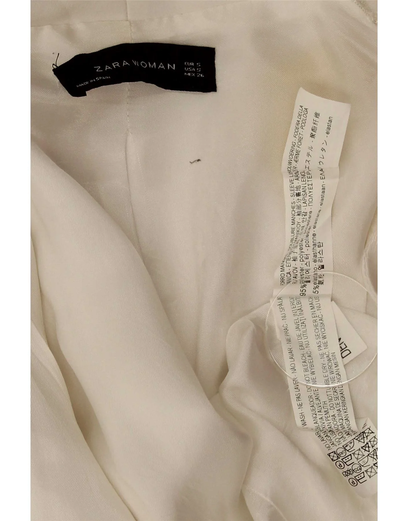 Zara Womens 3/4 Sleeve Blazer Jacket UK 10 Small White Polyester - Image 3