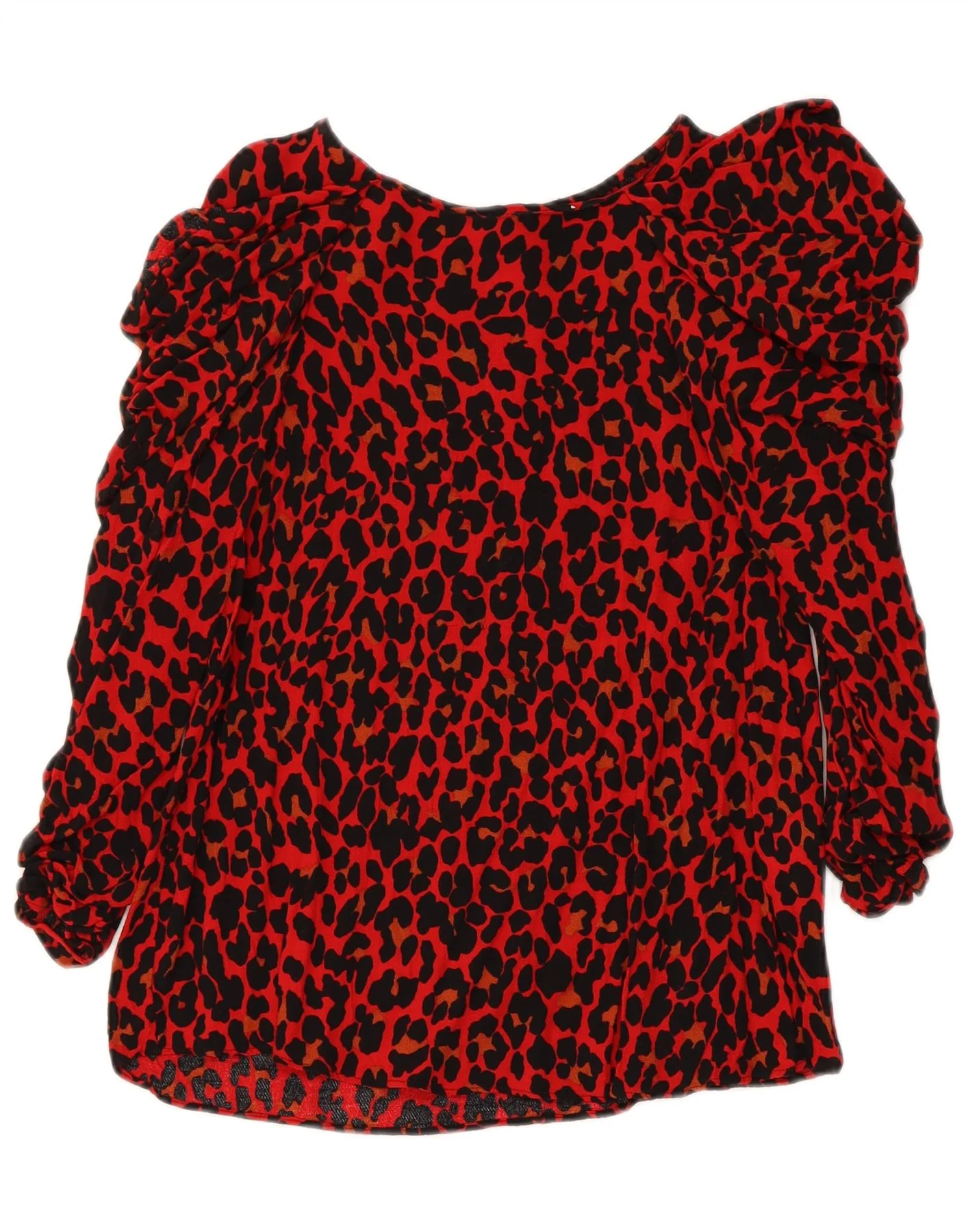 Zara Womens 3/4 Sleeve Blouse Top UK 10 Small Red Animal Print Viscose