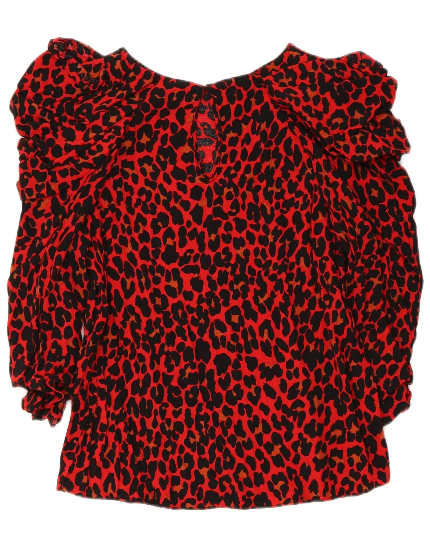 Zara Womens 3/4 Sleeve Blouse Top UK 10 Small Red Animal Print Viscose - Image 2