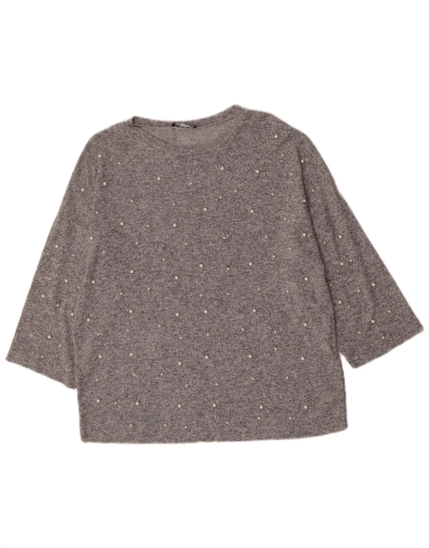 Zara Womens 3/4 Sleeve Boat Neck Jumper Sweater UK 14 Medium Grey