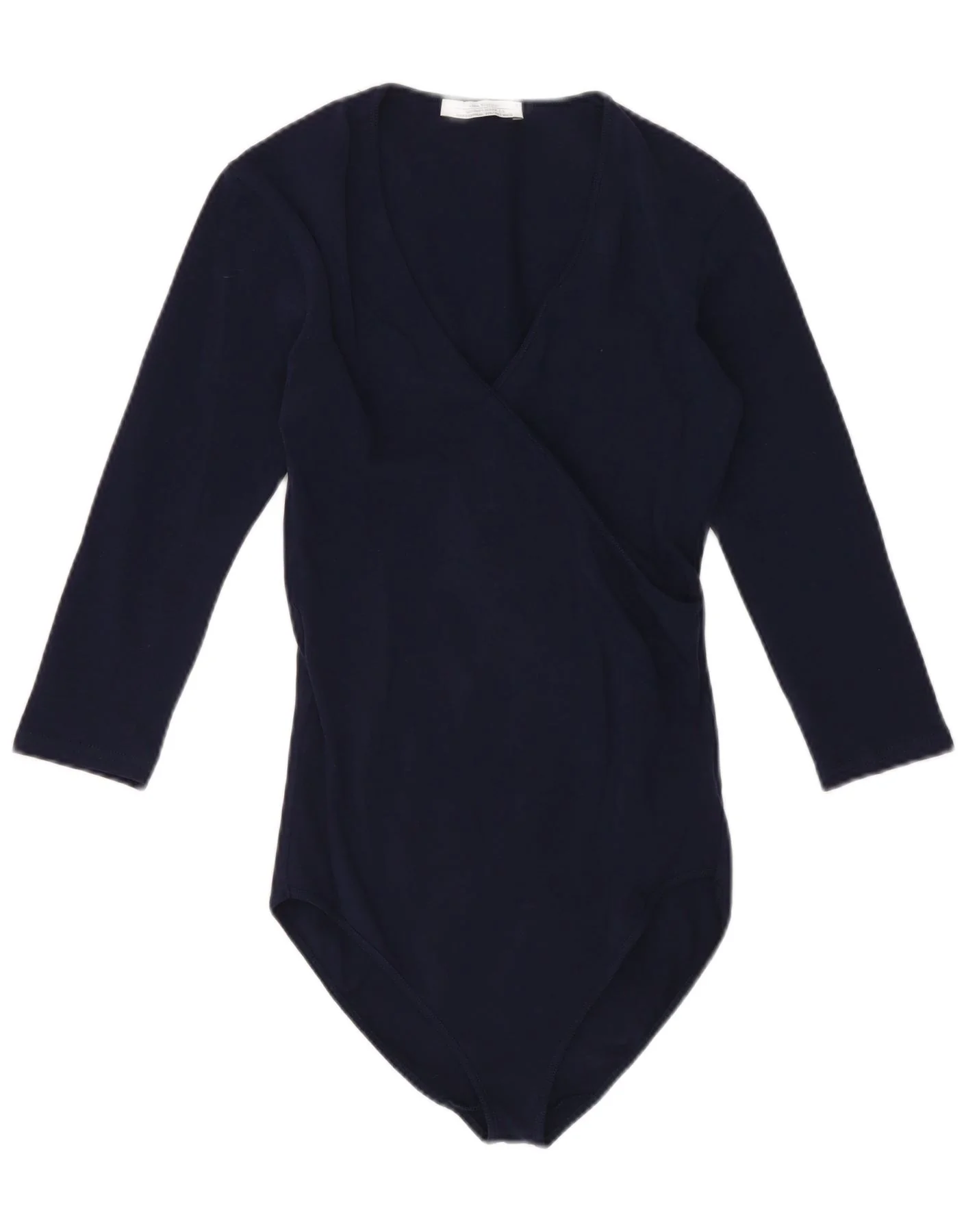 Zara Womens 3/4 Sleeve Bodysuit UK 8 Small Navy Blue Cotton
