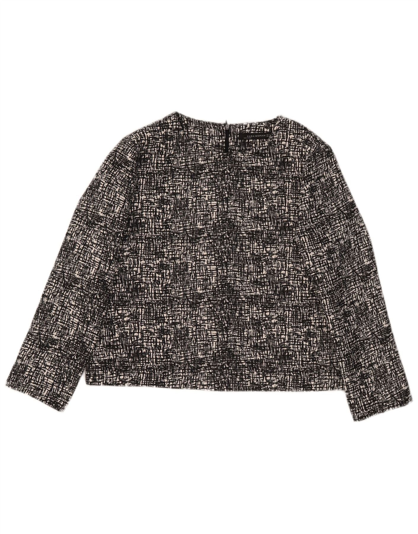 Zara Womens 3/4 Sleeve Crop Blouse Top UK 14 Medium Black Flecked Polyester