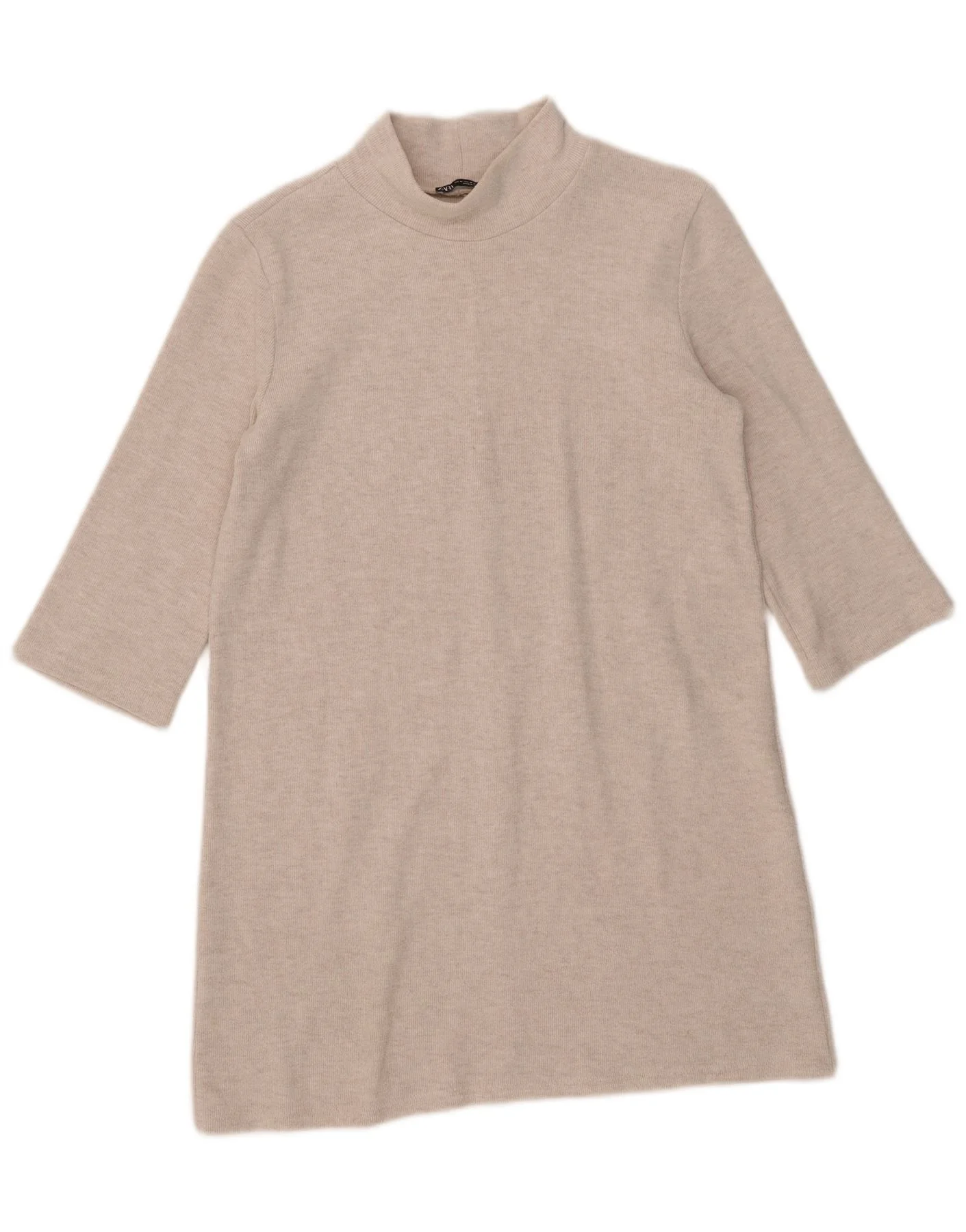 Zara Womens 3/4 Sleeve Jumper Dress UK 14 Medium Beige Polyester