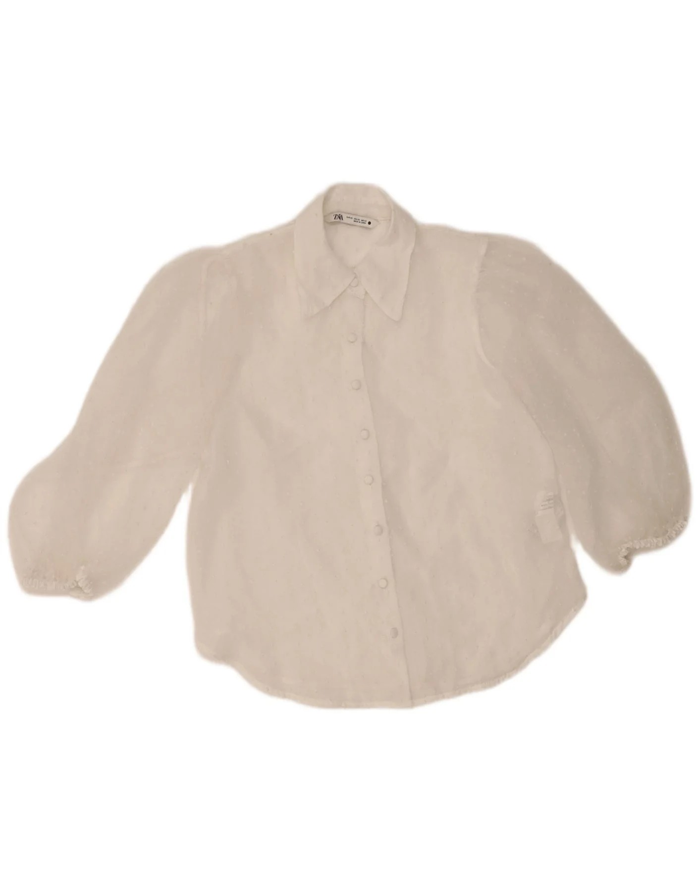 Zara Womens 3/4 Sleeve Oversized Shirt Blouse UK 6 XS White Spotted