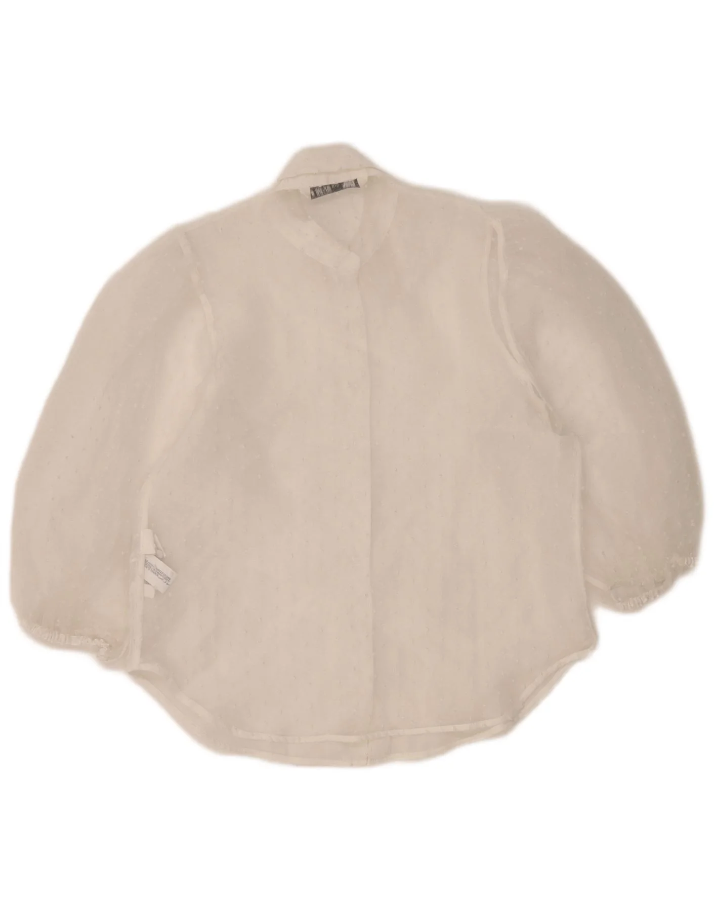 Zara Womens 3/4 Sleeve Oversized Shirt Blouse UK 6 XS White Spotted - Image 2
