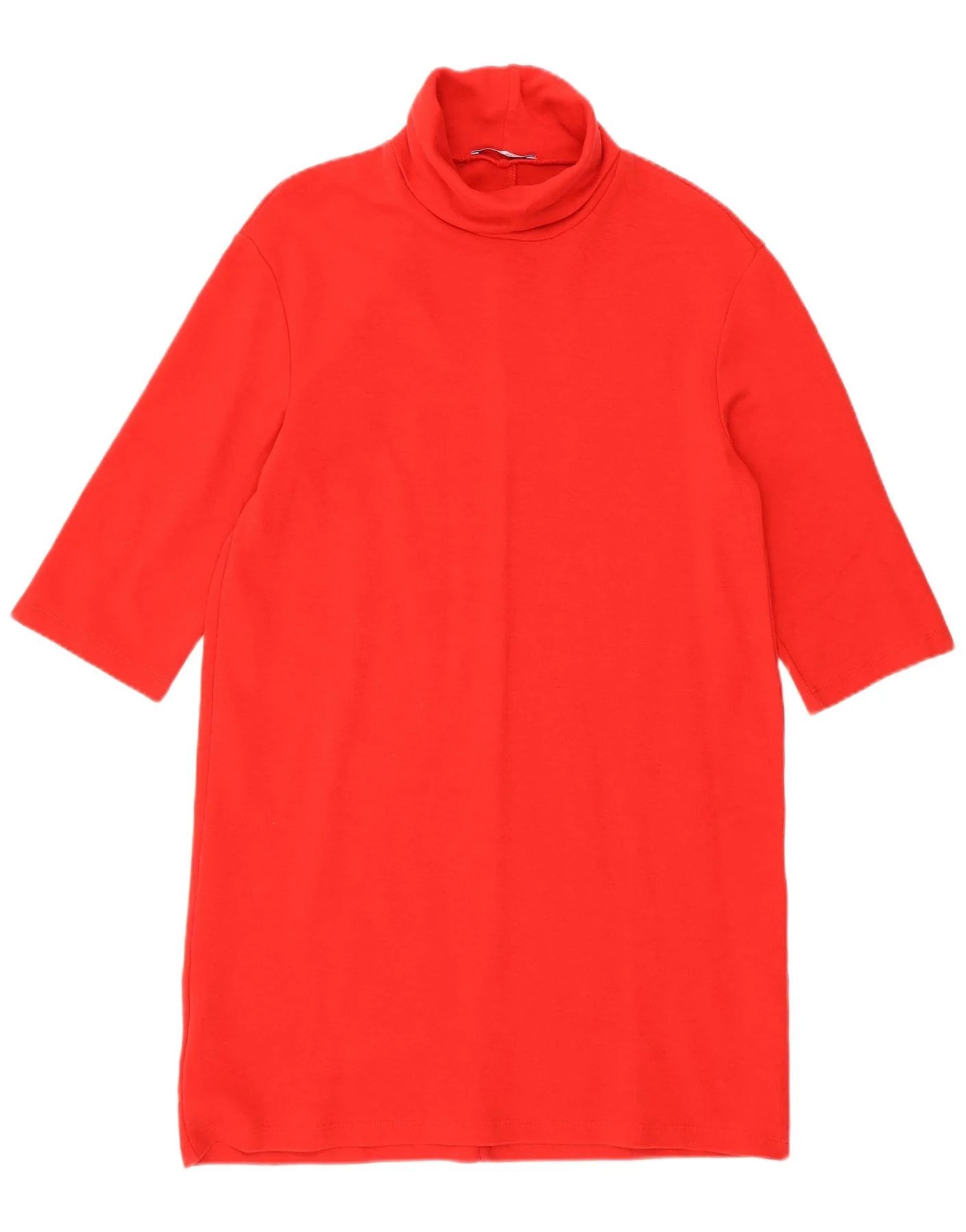 Zara Womens 3/4 Sleeve Roll Neck Jumper Dress UK 10 Small Red Cotton