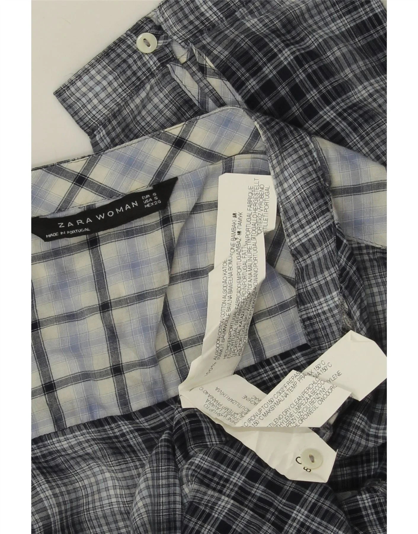 Zara Womens 3/4 Sleeve Shirt Blouse UK 10 Small Navy Blue Check Cotton - Image 3