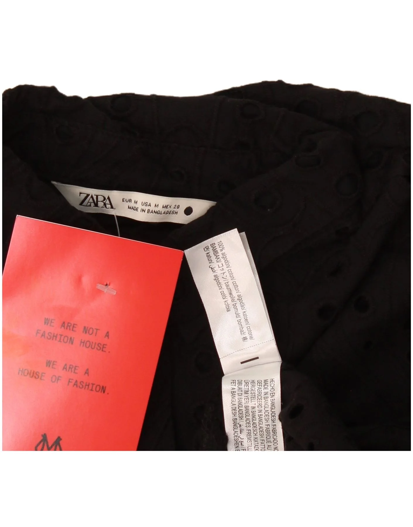 Zara Womens 3/4 Sleeve Shirt Blouse UK 14 Medium Black Cotton - Image 4