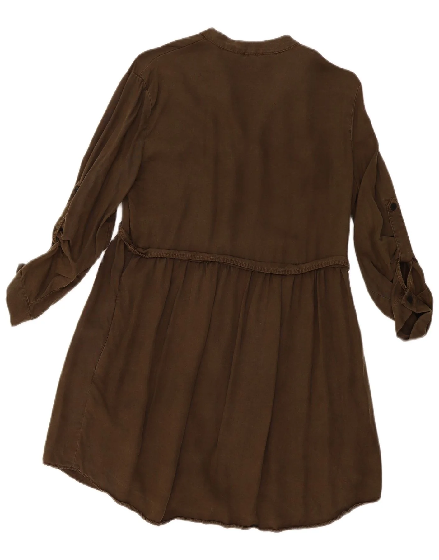 Zara Womens 3/4 Sleeve Shirt Dress UK 10 Small Khaki Lyocell - Image 2