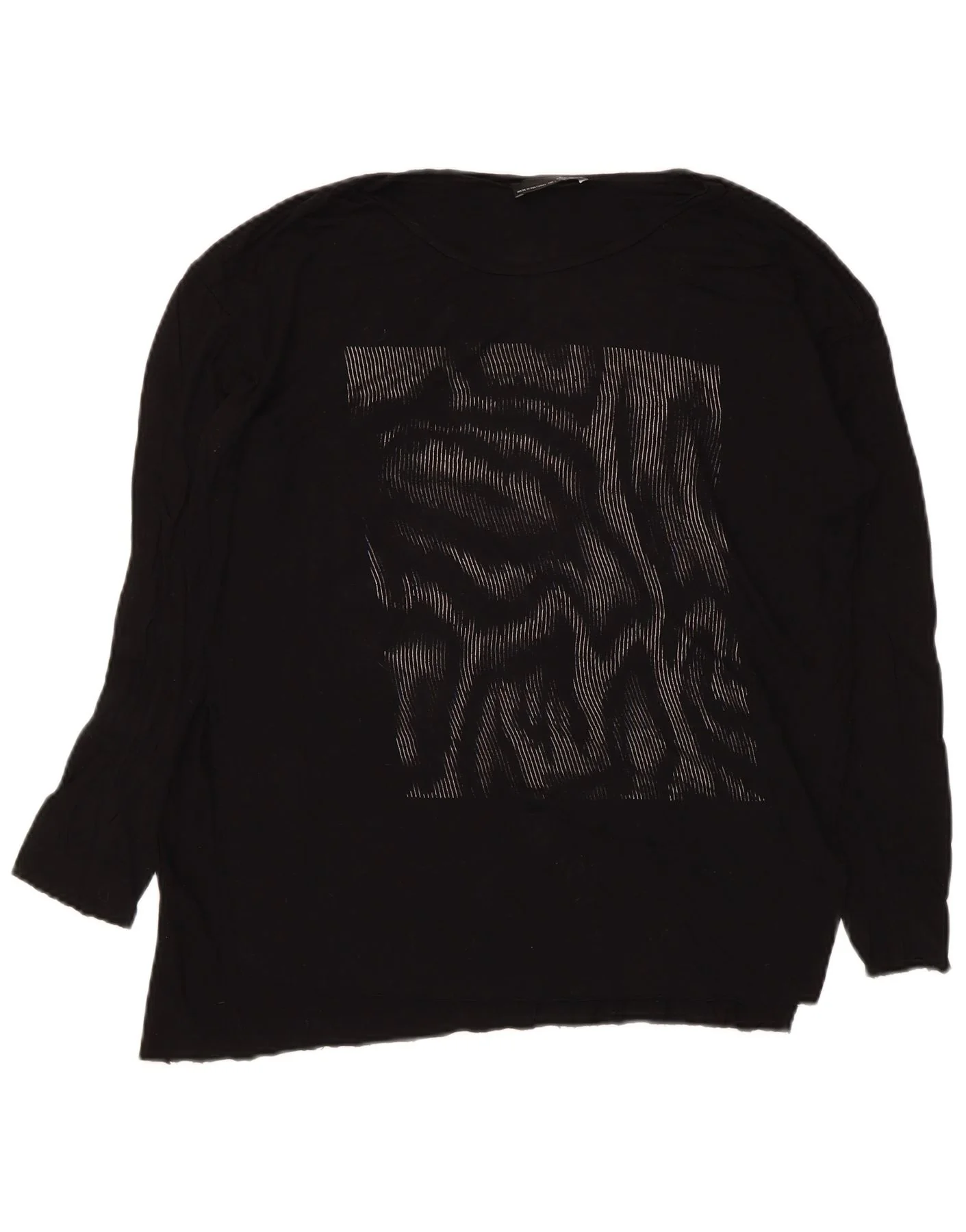 Zara Womens Abstract Pattern Top Long Sleeve UK 16 Large Black