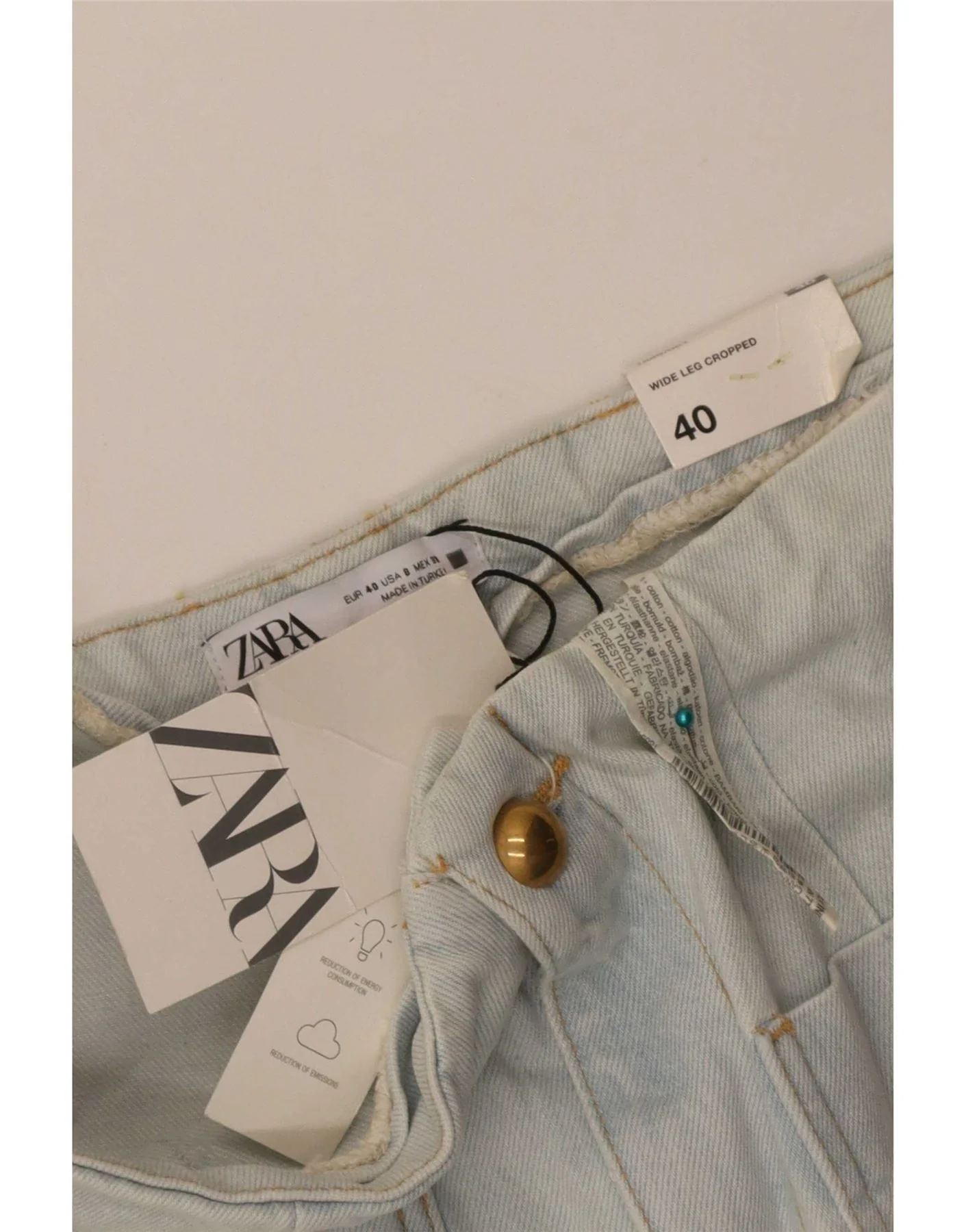 Zara Womens Acid Wash Crop Wide Leg Jeans EU 40 Medium W30 L26 Blue Cotton - Image 3