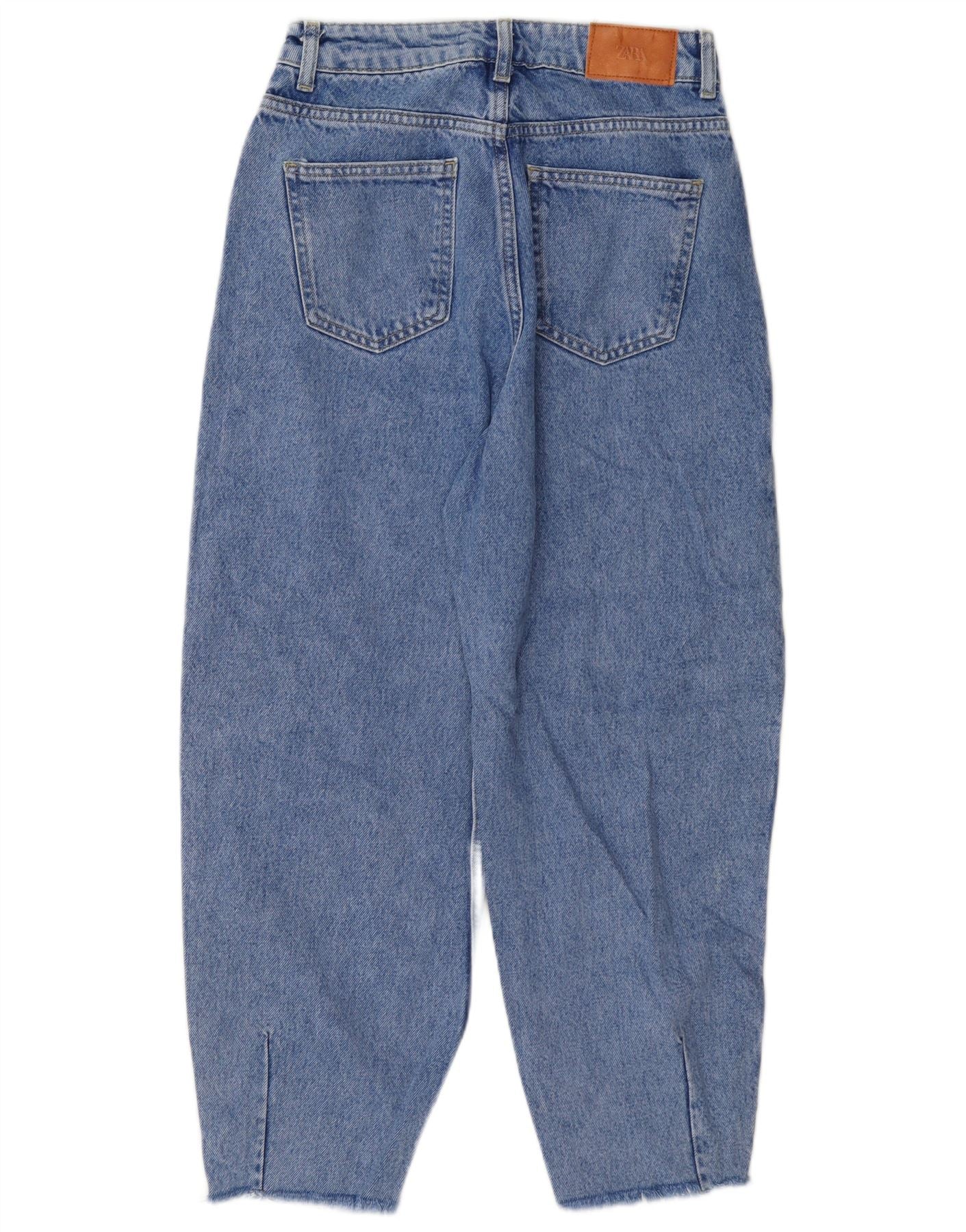 Zara Womens Balloon Crop High Waist Jeans EU 36 XS W26 L25 Blue Cotton - Image 2