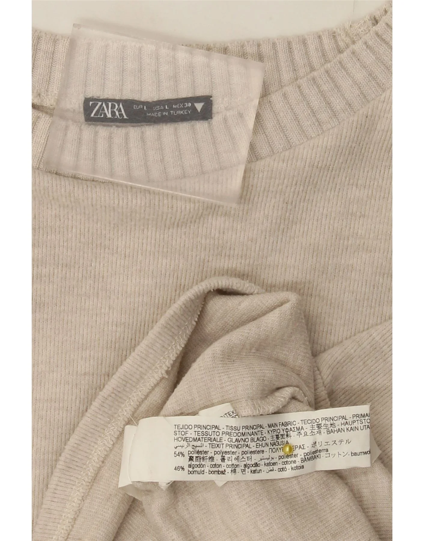 Zara Womens Boat Neck Jumper Sweater UK 16 Large Beige Polyester - Image 4