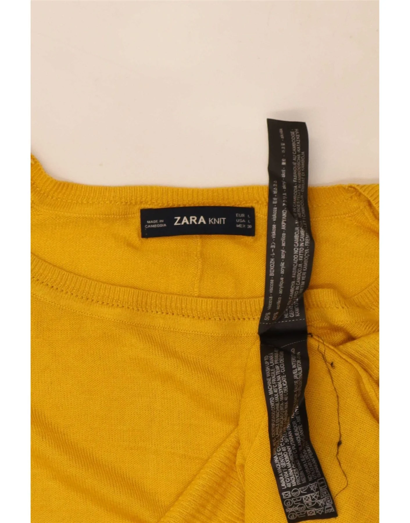 Zara Womens Boat Neck Jumper Sweater UK 16 Large Yellow Viscose - Image 3