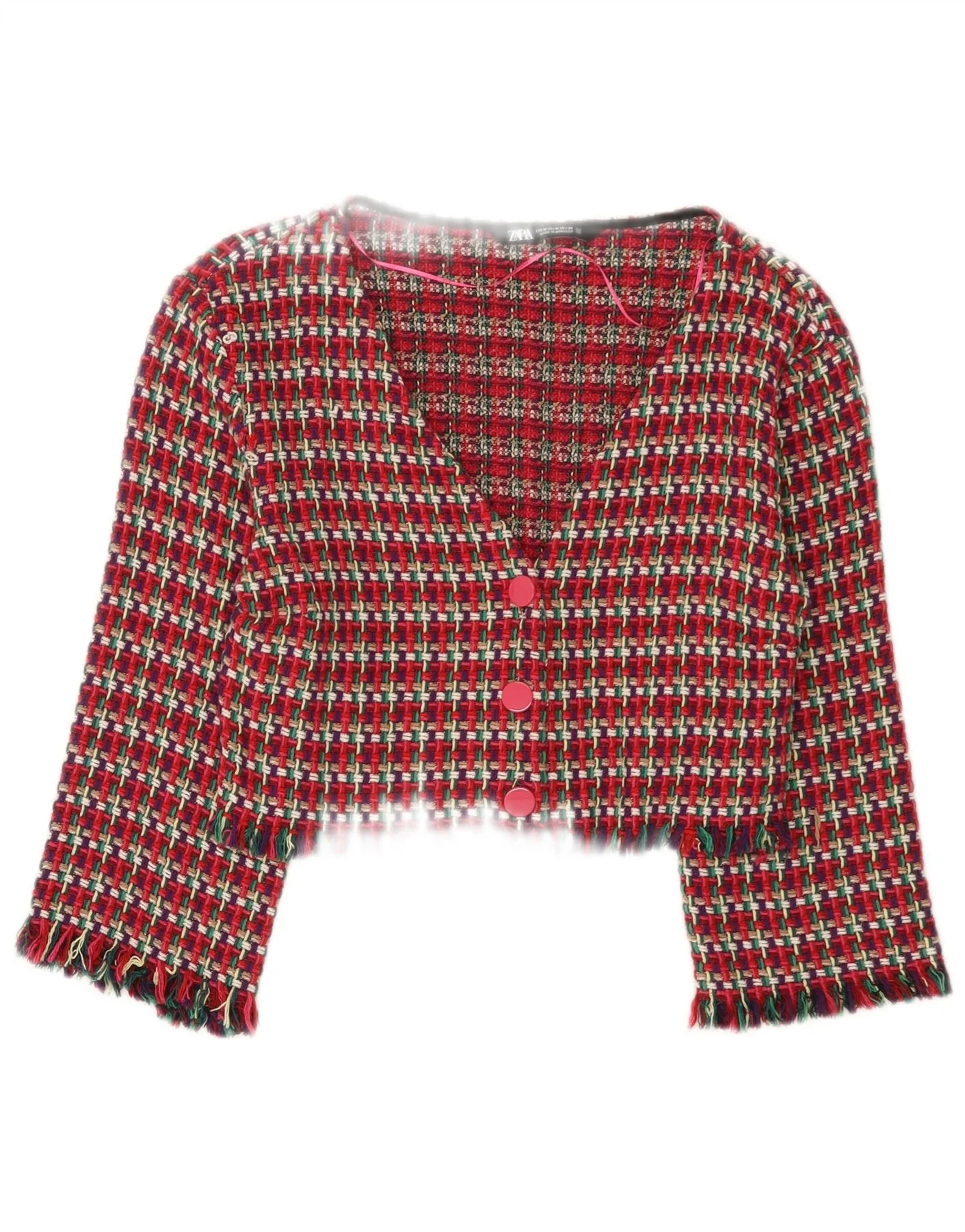Zara Womens Bolero Jacket UK 12 Medium Red Check Cotton