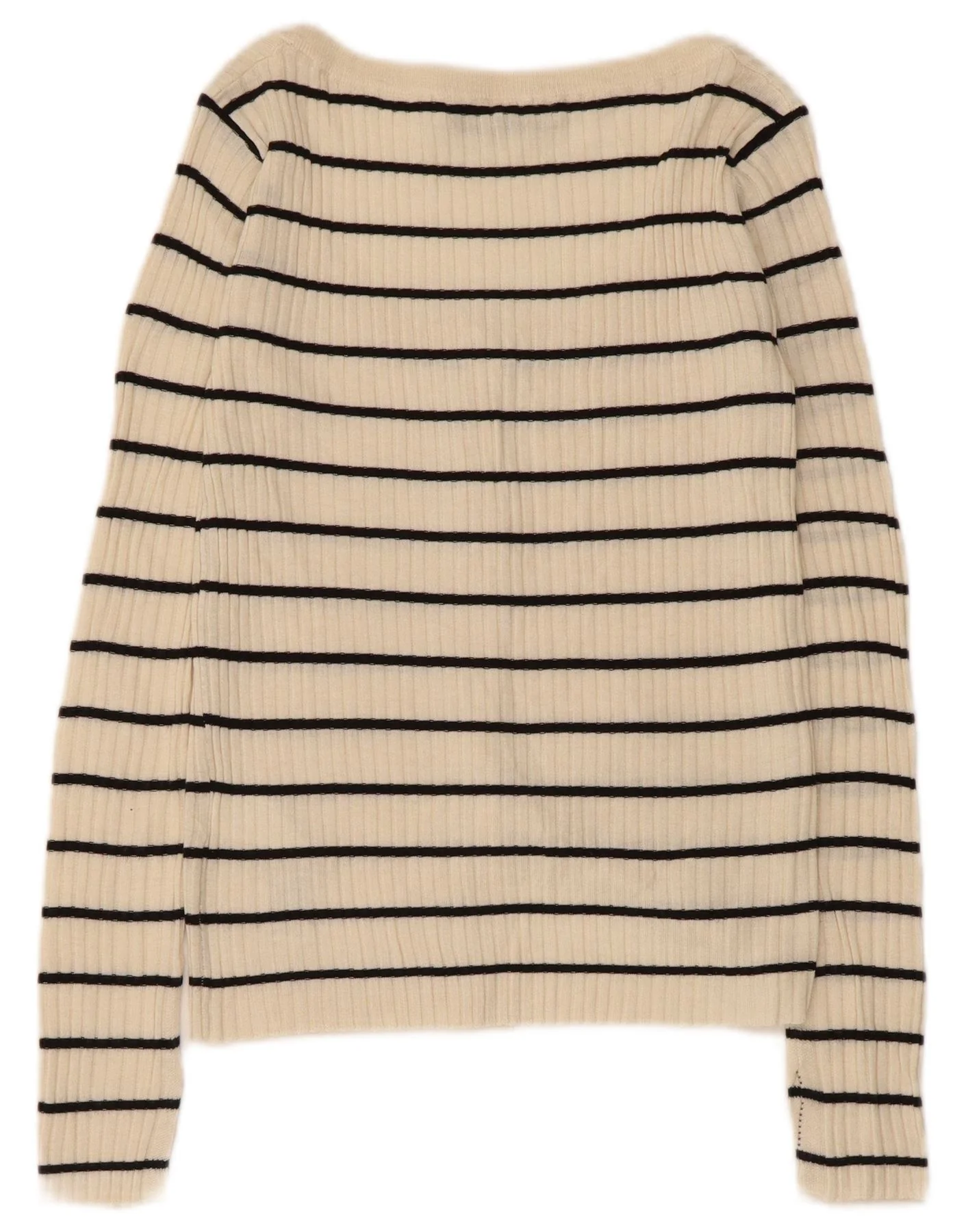 Zara Womens Cardigan Sweater UK 8 Small Beige Striped Acrylic - Image 2
