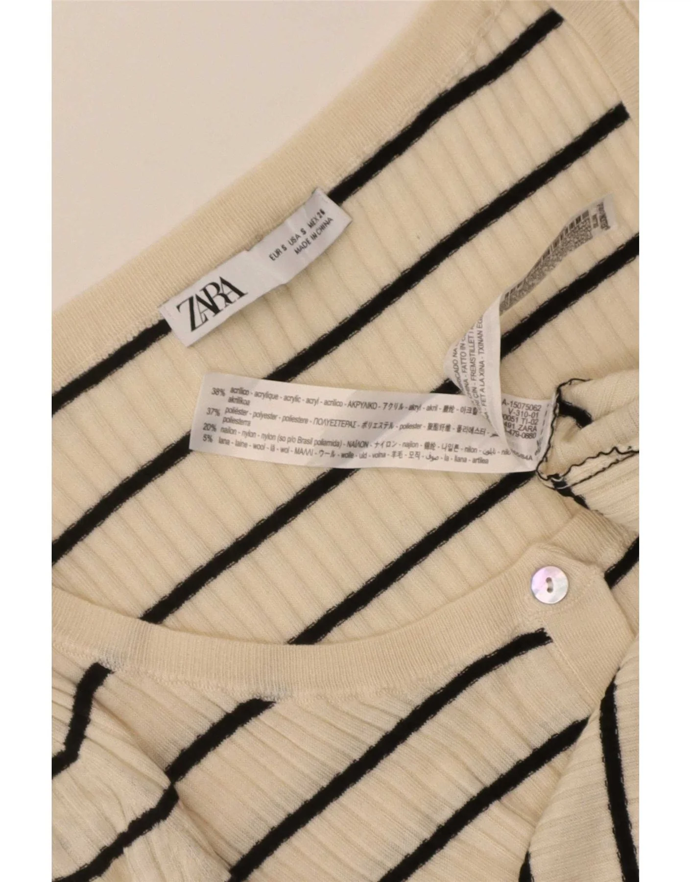 Zara Womens Cardigan Sweater UK 8 Small Beige Striped Acrylic - Image 3