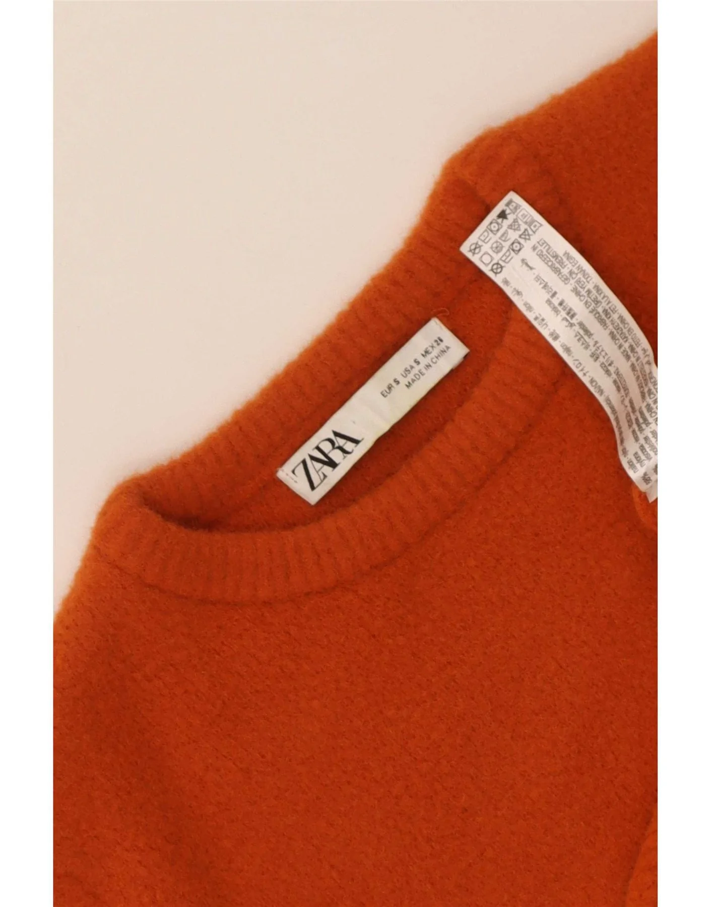 Zara Womens Crew Neck Jumper Sweater UK 10 Small Orange Nylon - Image 3