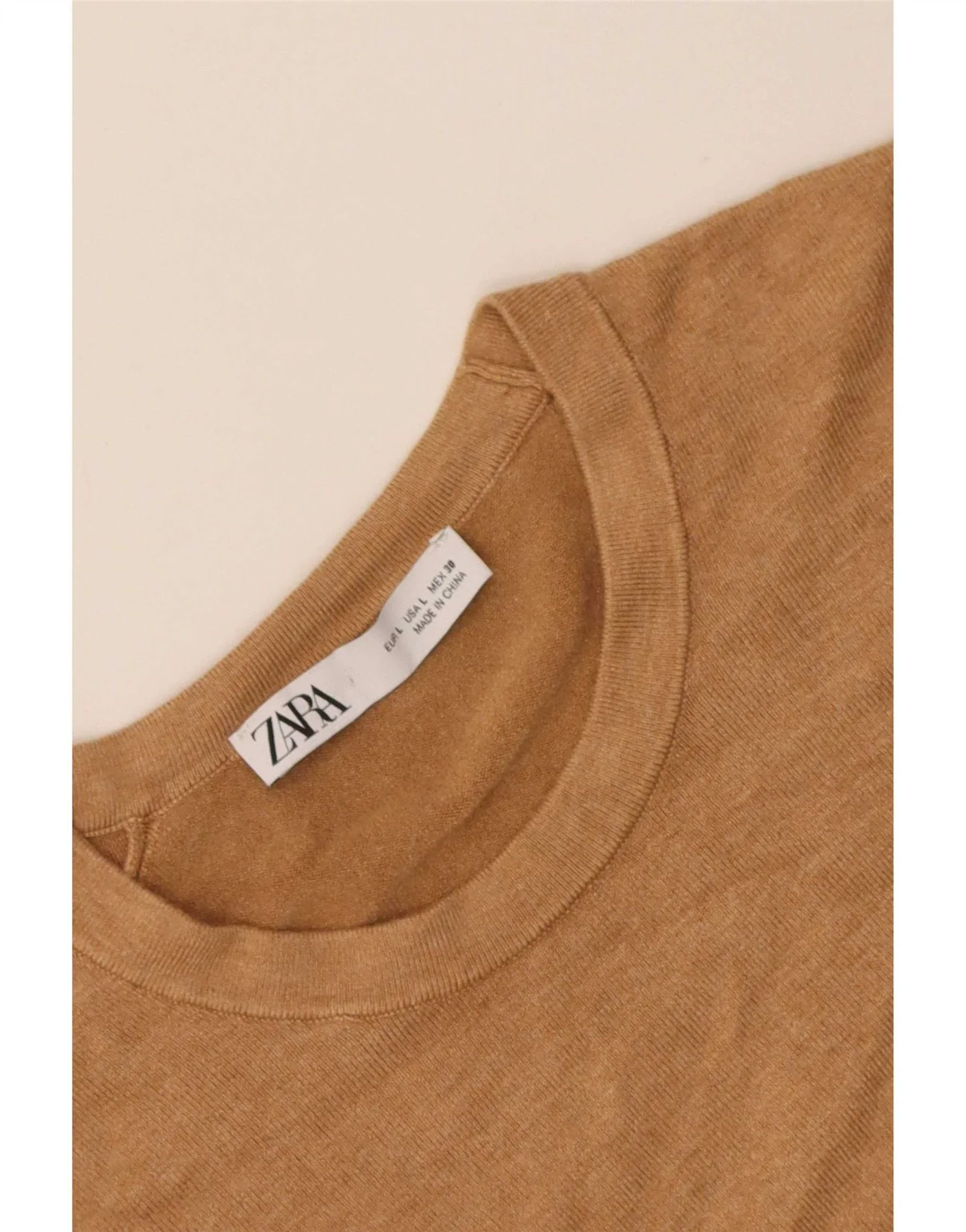 Zara Womens Crew Neck Jumper Sweater UK 16 Large Beige - Image 3