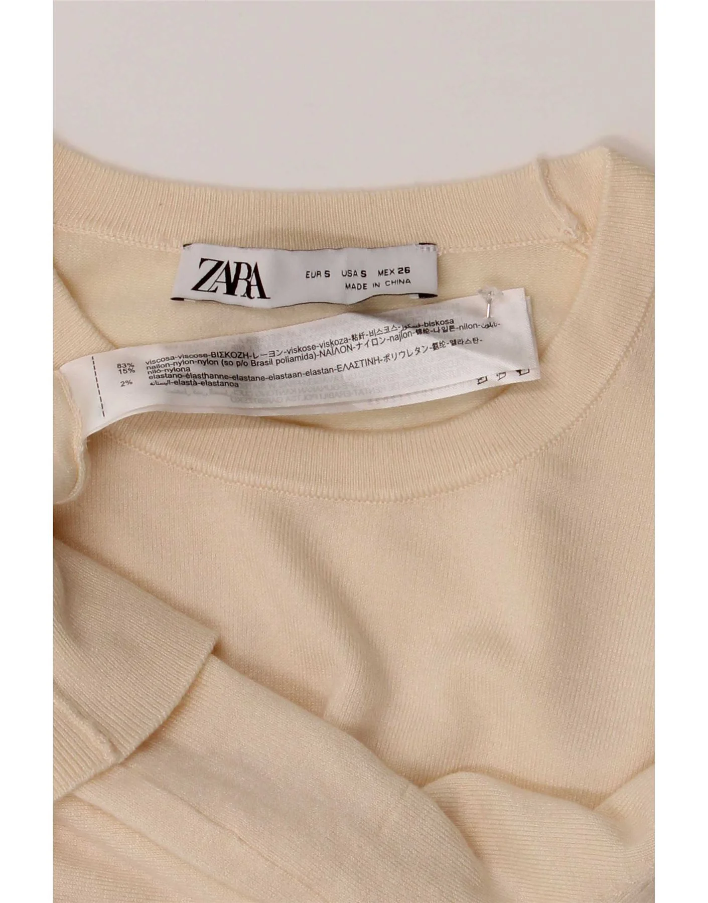Zara Womens Crew Neck Jumper Sweater UK 8 Small Off White Viscose - Image 3