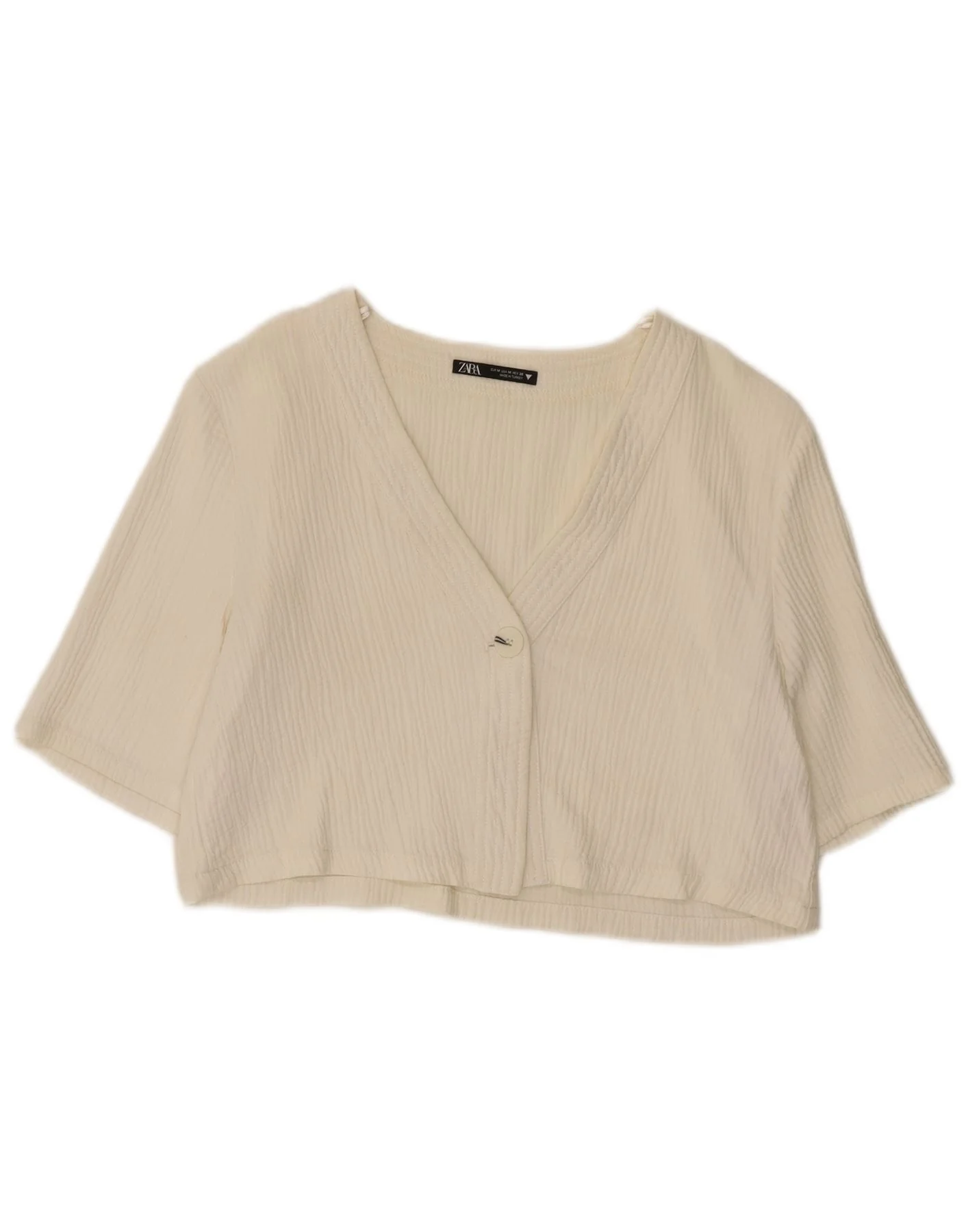 Zara Womens Crop 3/4 Sleeve Cardigan Top UK 12 Medium White Cotton