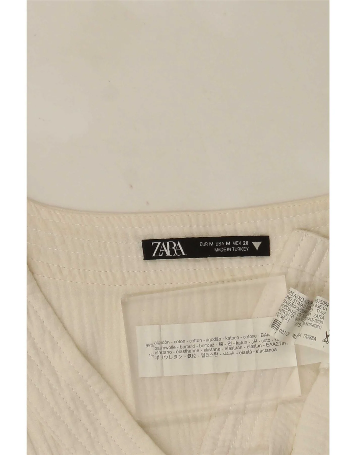 Zara Womens Crop 3/4 Sleeve Cardigan Top UK 12 Medium White Cotton - Image 3