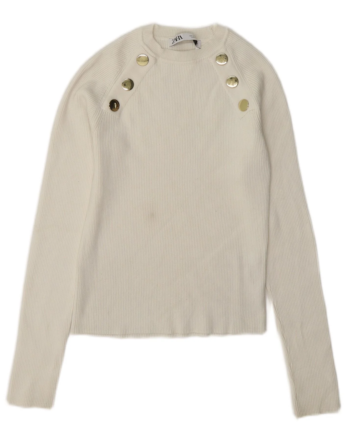 Zara Womens Crop Boat Neck Jumper Sweater UK 12 Medium White Viscose