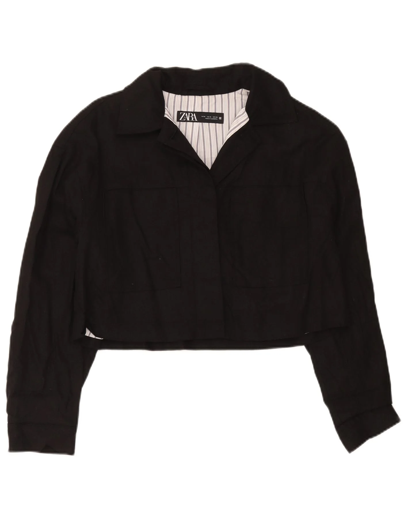 Zara Womens Crop Bomber Jacket UK 10 Medium Black Viscose