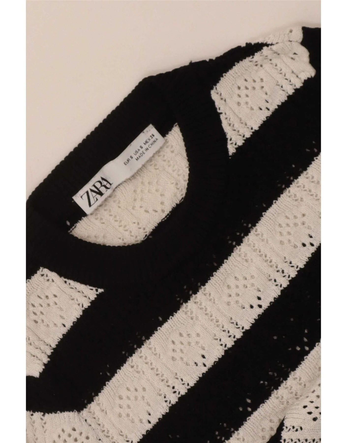 Zara Womens Crop Crew Neck Jumper Sweater UK 8 Small Black Striped - Image 3