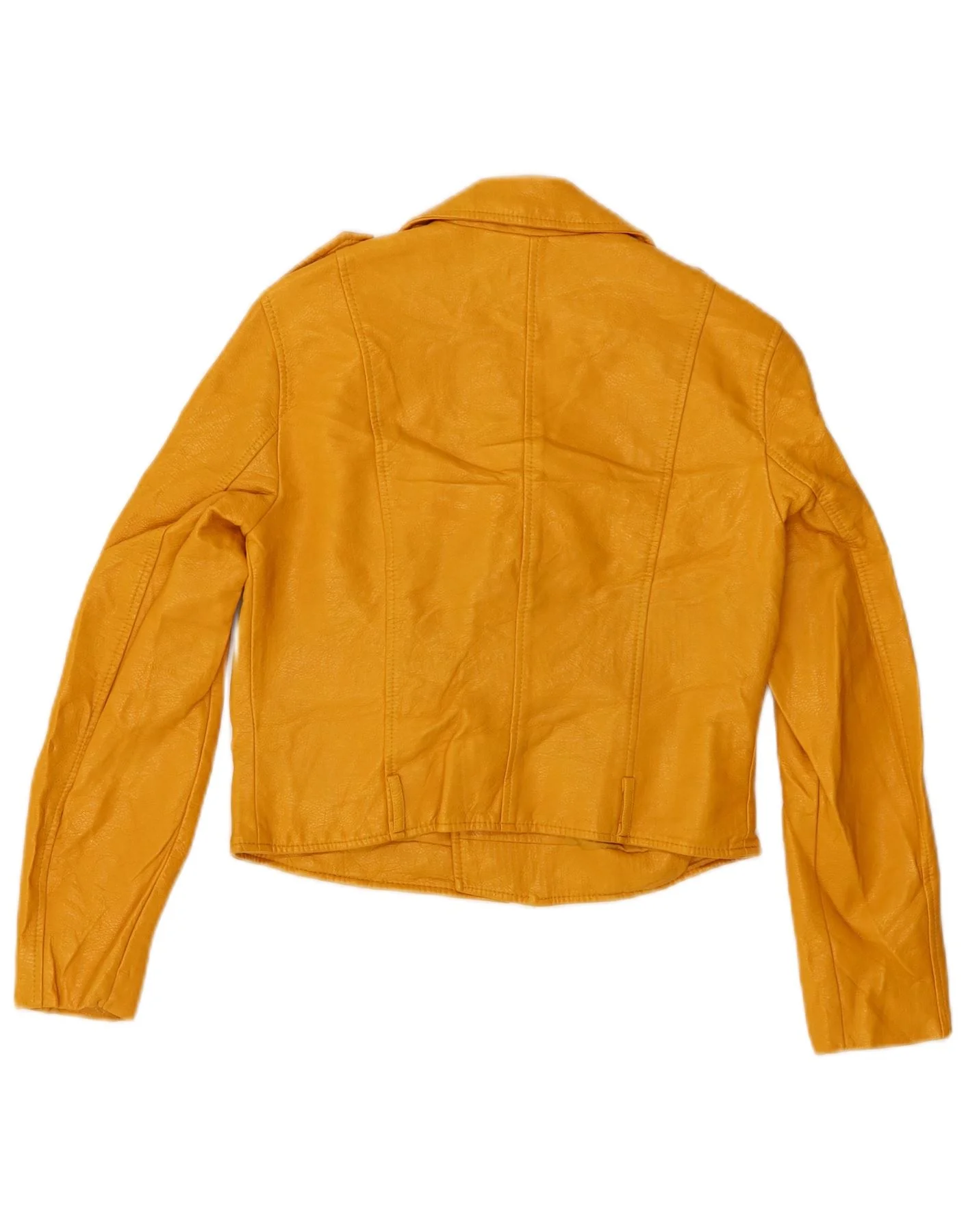 Zara Womens Crop Faux Leather Biker Jacket UK 10 Small Yellow Viscose - Image 2
