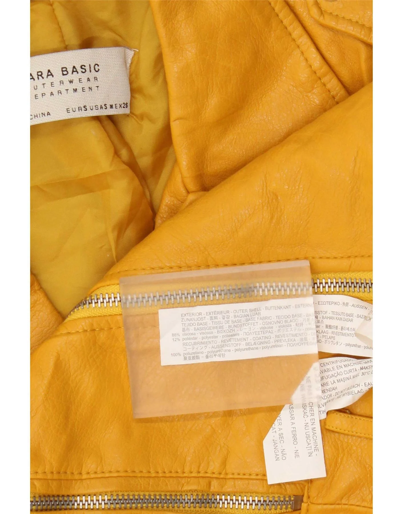 Zara Womens Crop Faux Leather Biker Jacket UK 10 Small Yellow Viscose - Image 3