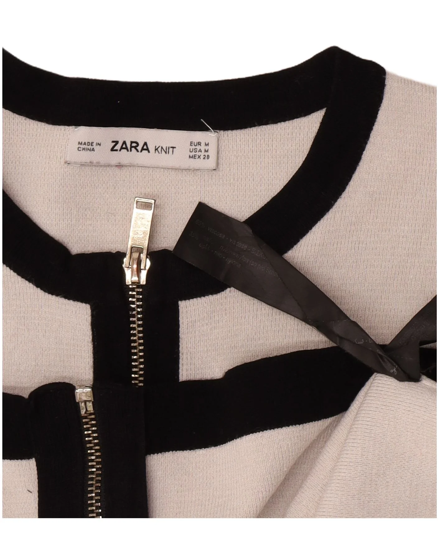 Zara Womens Crop Full Zip Cardigan Sweater UK 12 Medium White Colourblock - Image 5