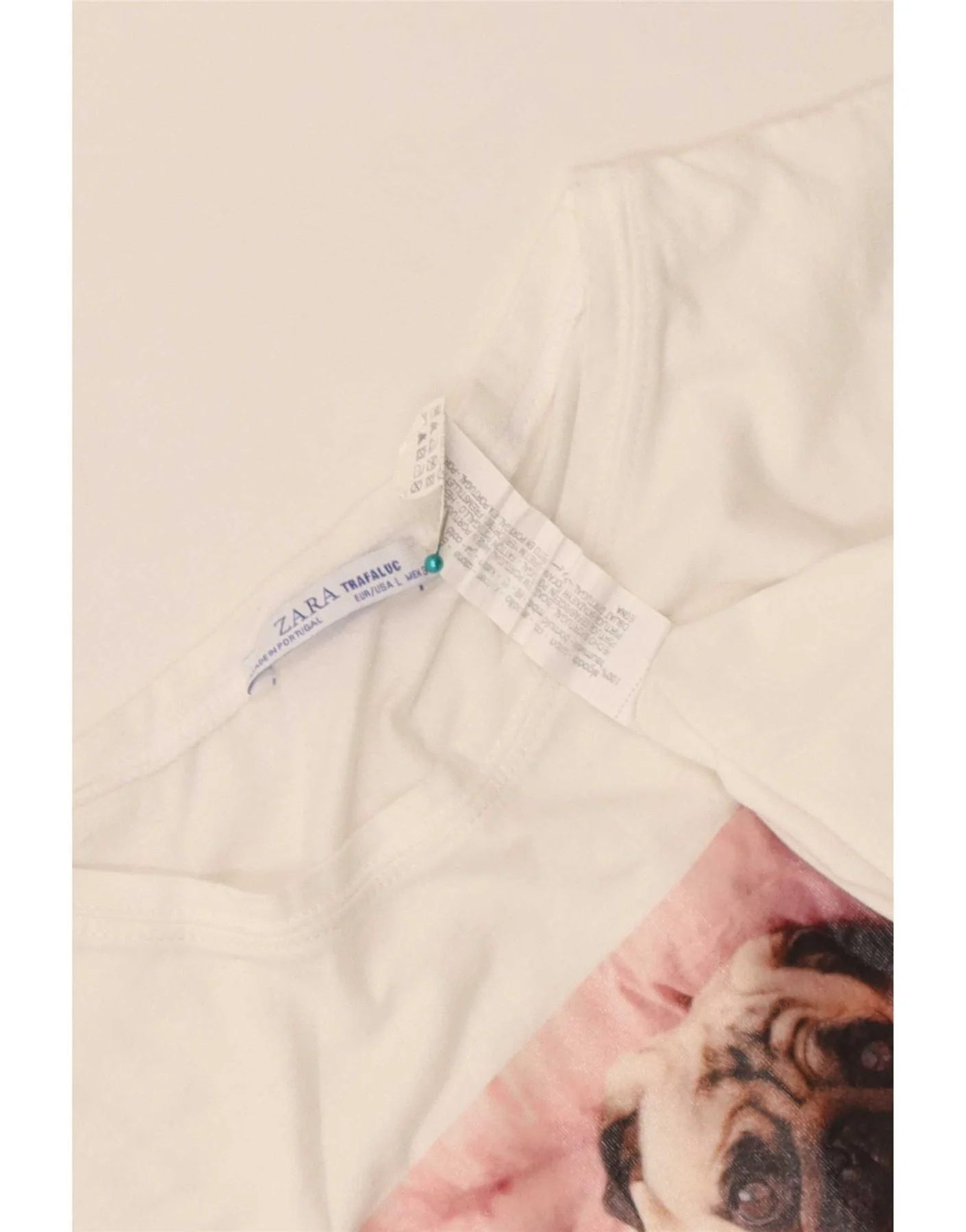 Zara Womens Crop Graphic T-Shirt Top UK 16 Large White Cotton - Image 3