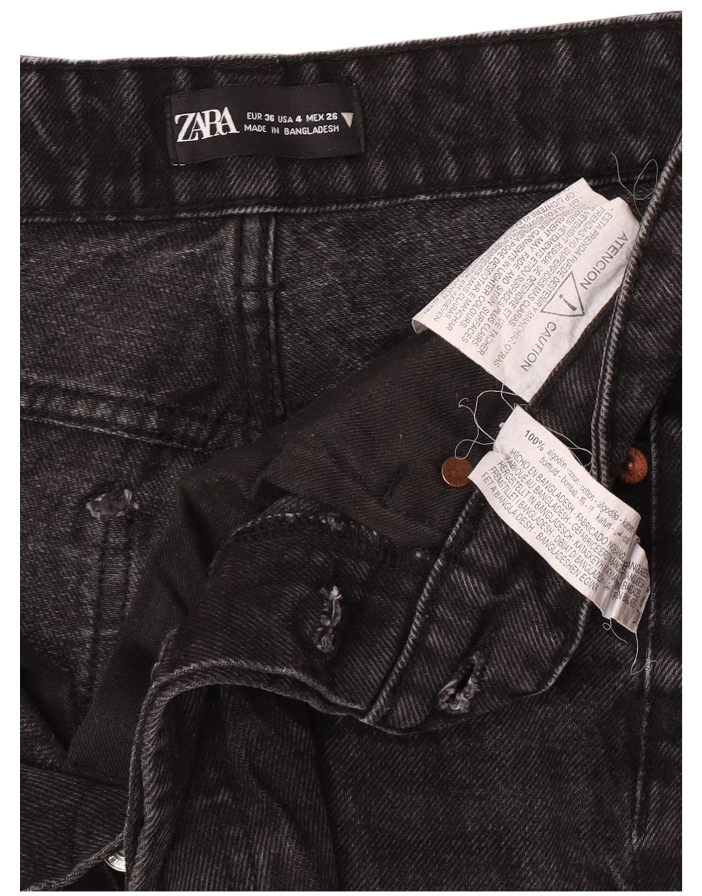 Zara Womens Crop High Waist Jeans EU 36 XS W26 L26 Black Cotton - Image 4