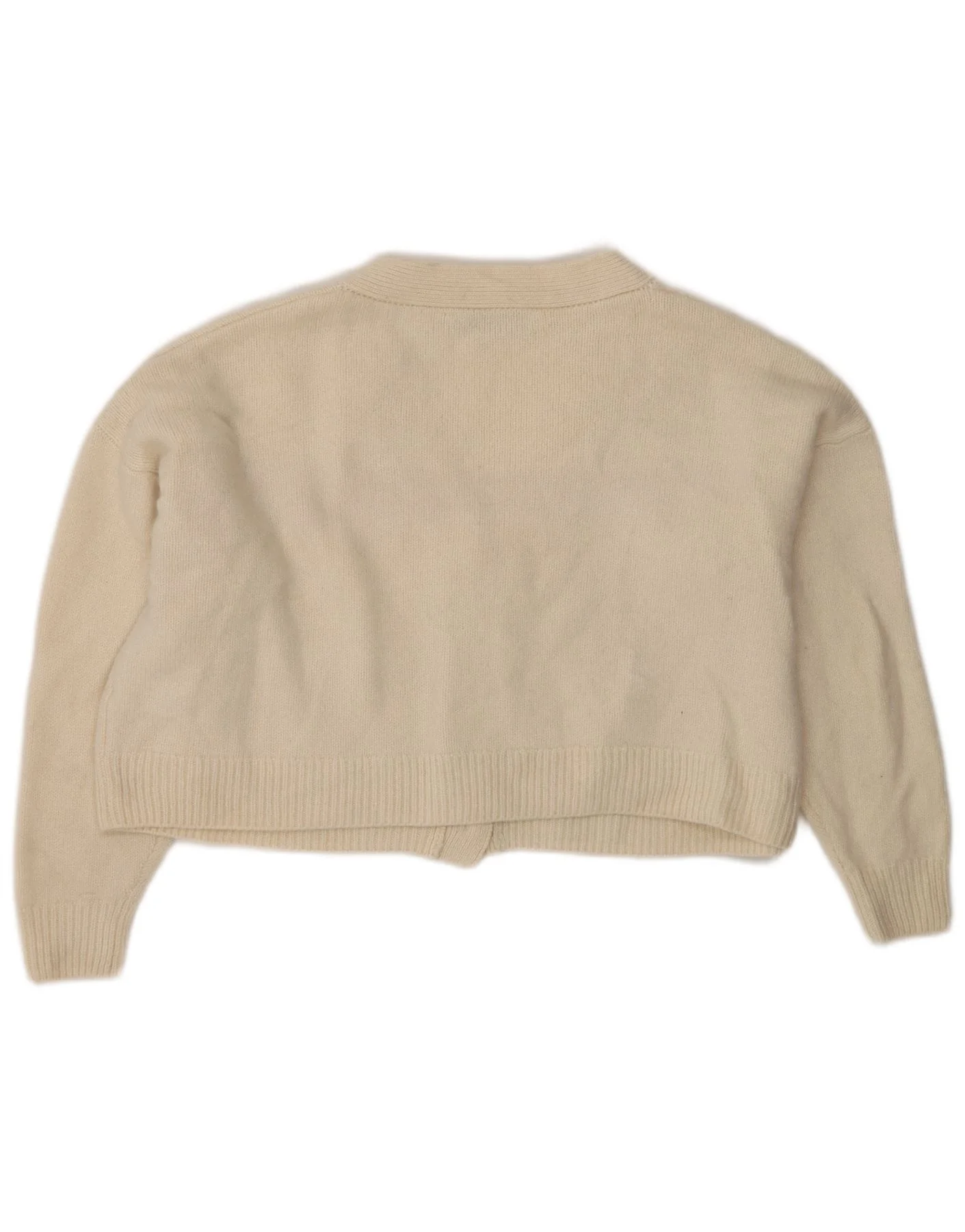 Zara Womens Crop Oversized Cardigan Sweater UK 10 Small Beige Wool - Image 2