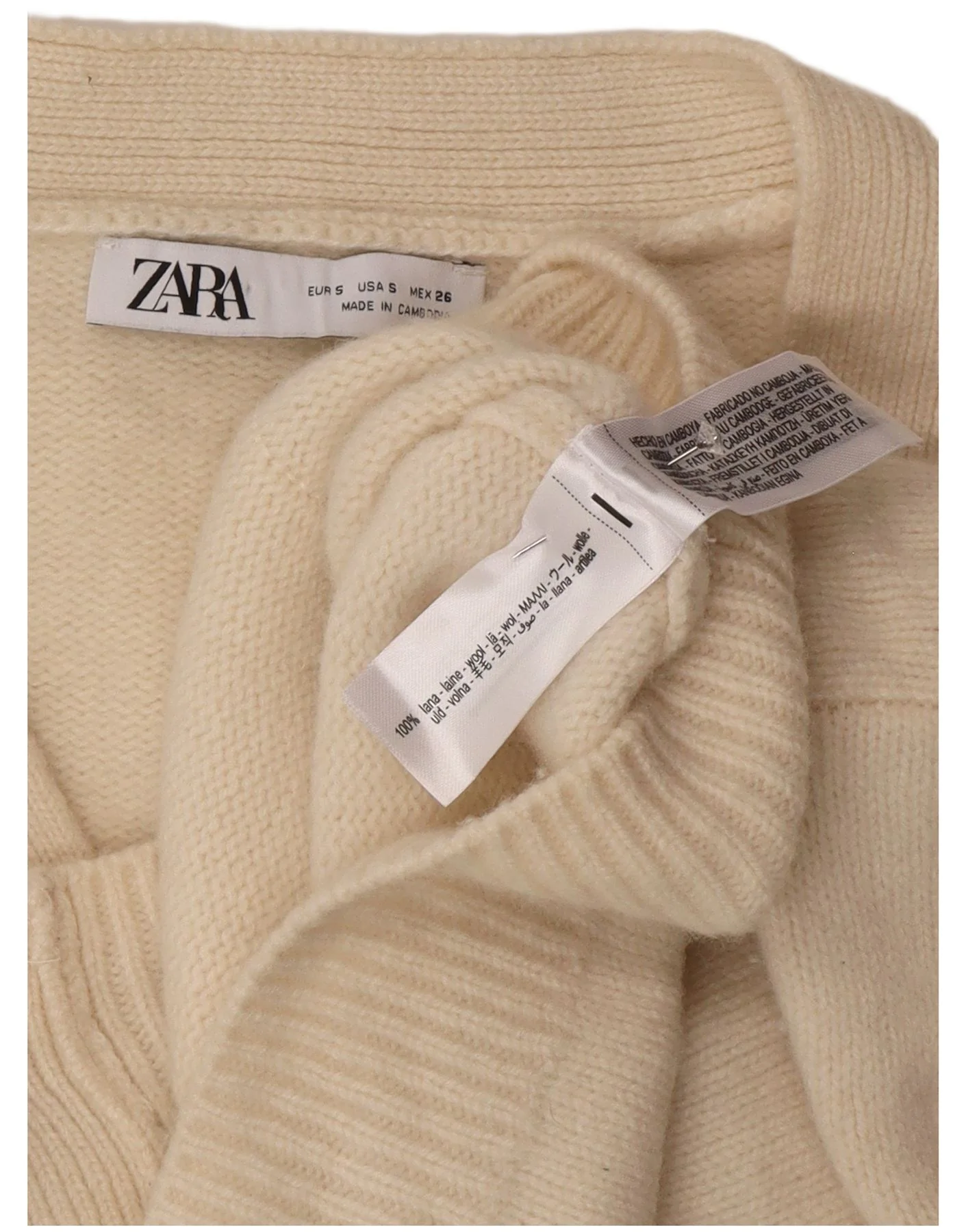 Zara Womens Crop Oversized Cardigan Sweater UK 10 Small Beige Wool - Image 3