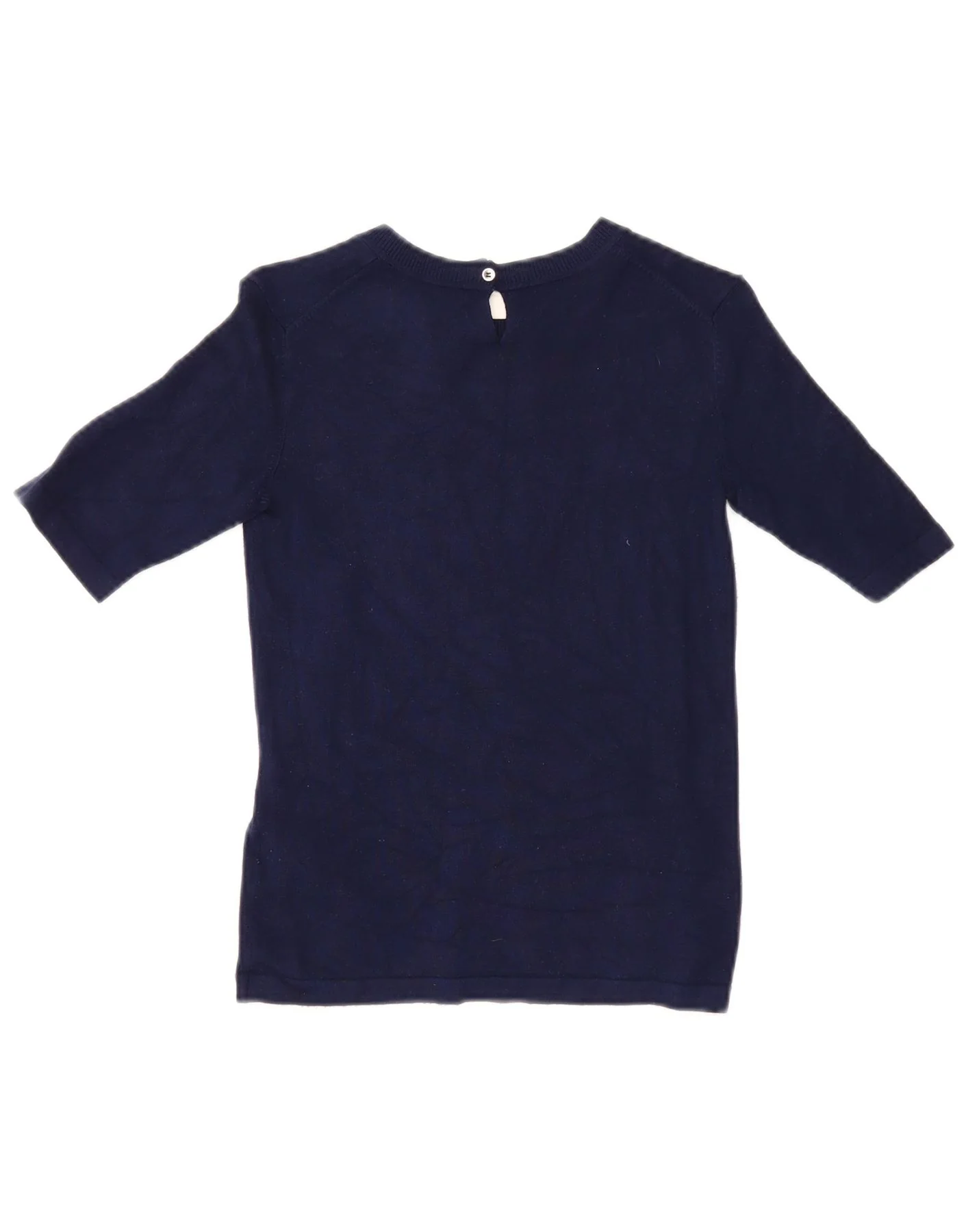 Zara Womens Crop Short Sleeve Blouse Top UK 12 Medium Navy Blue Viscose - Image 2