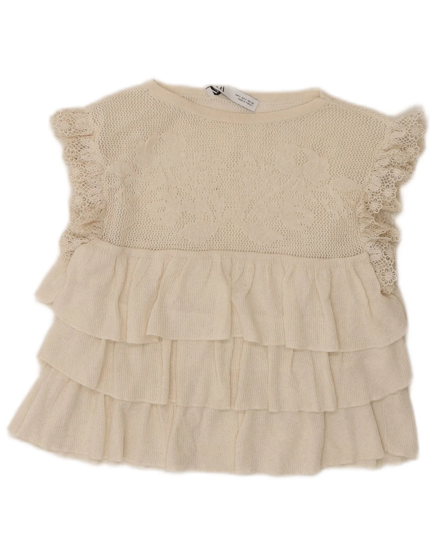 Zara Womens Crop Sleeveless Blouse Top UK 8 Small Off White Polyester
