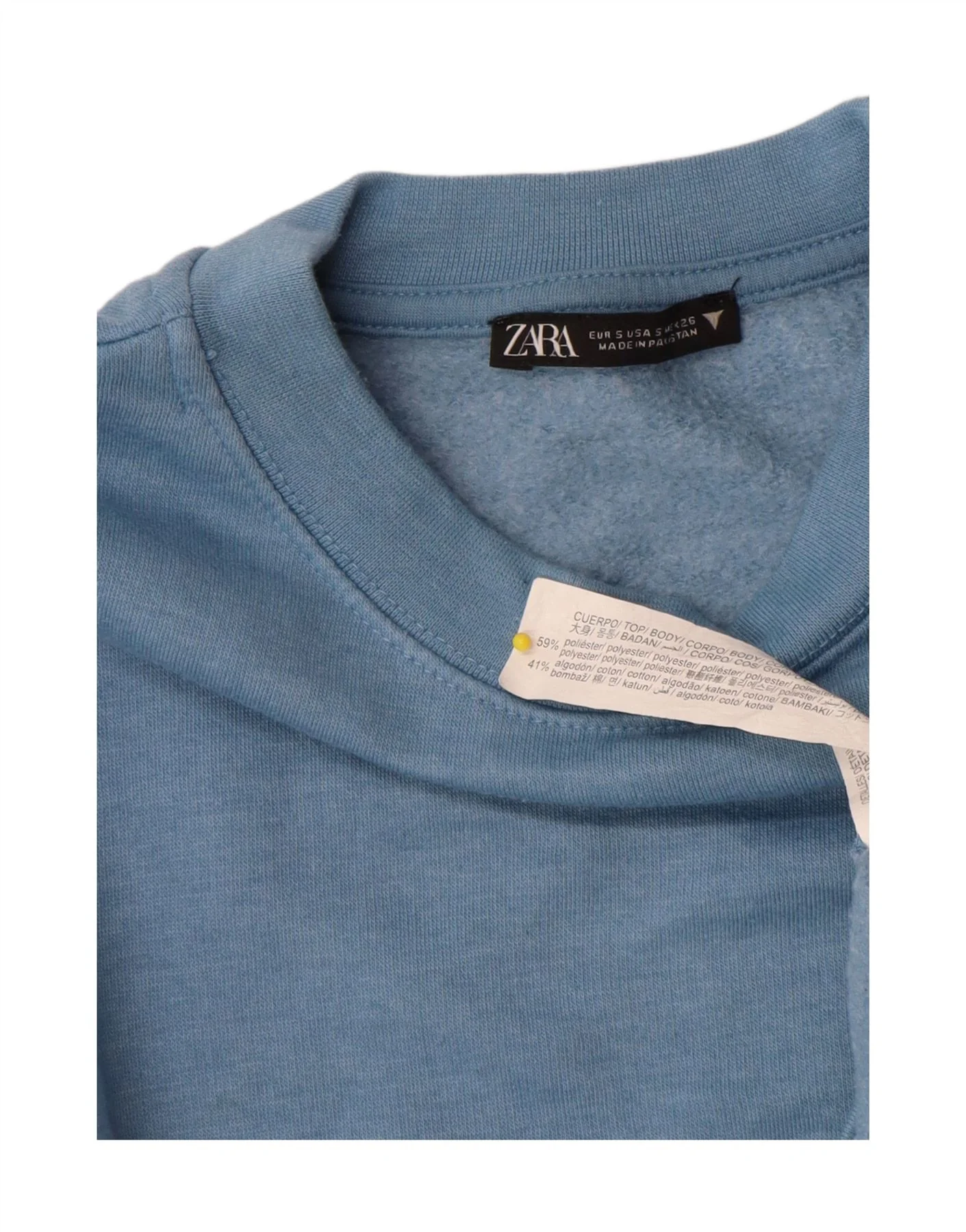 Zara Womens Crop Sweatshirt Jumper UK 10 Small Blue Polyester - Image 5