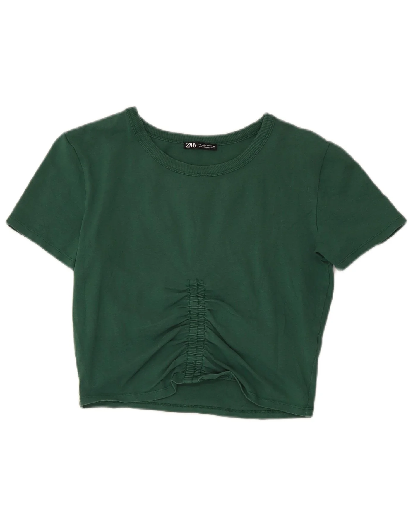 Zara Womens Crop T-Shirt Top UK 14 Large Green Cotton