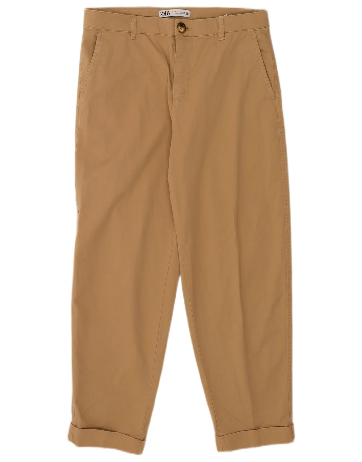 Zara Womens Crop Tapered Chino Trousers EU 40 Medium W30 L25 Beige