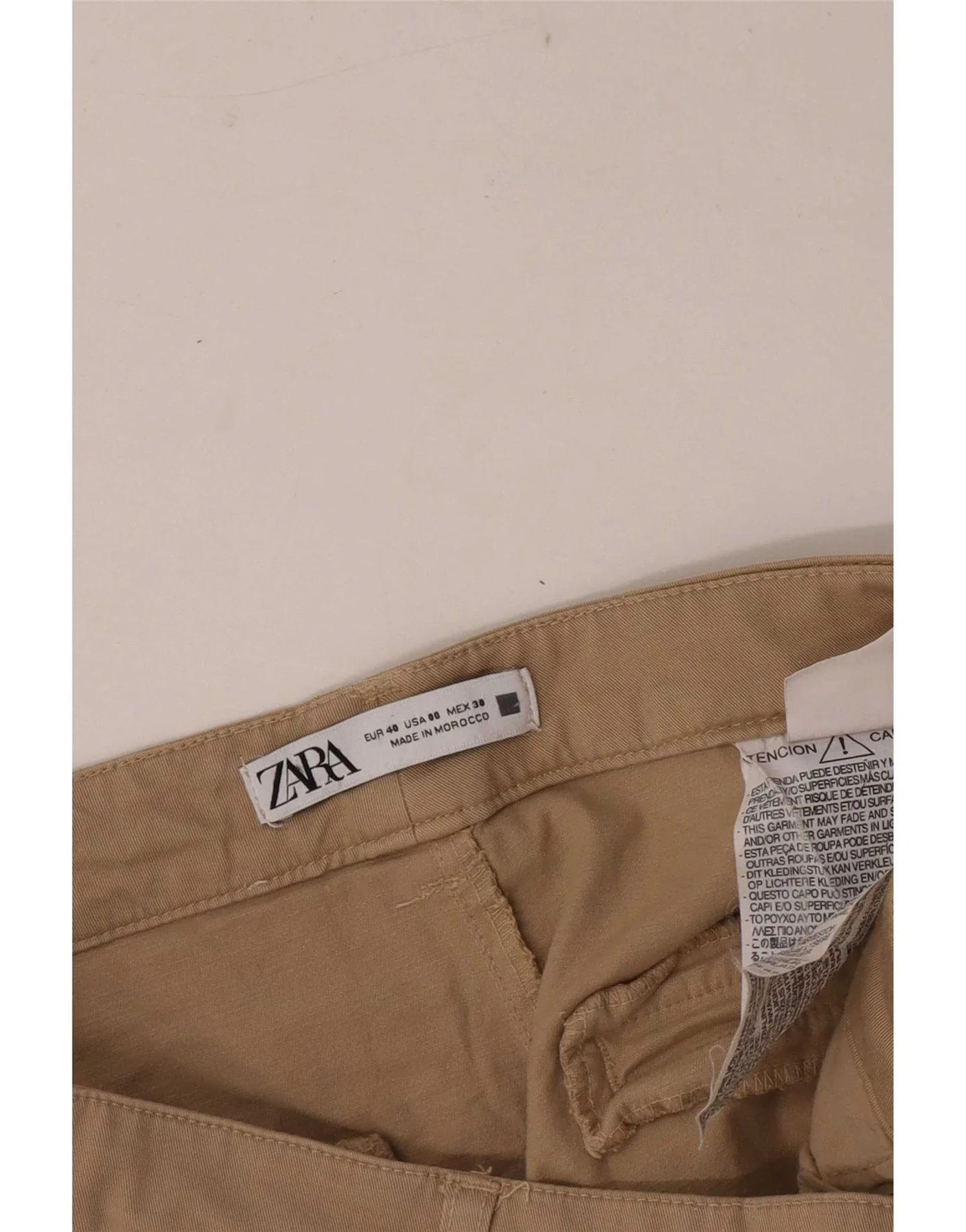 Zara Womens Crop Tapered Chino Trousers EU 40 Medium W30 L25 Beige - Image 3